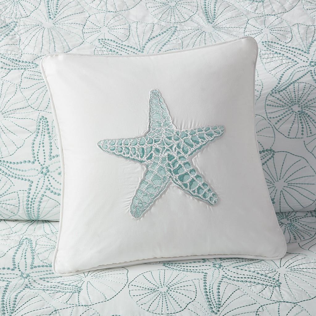 Decorative Square Pillow with 100% Cotton Cover, Starfish Embroidery, Machine Washable for Easy Care, 16" L x 16" W x 5" H, White | Aosom.com