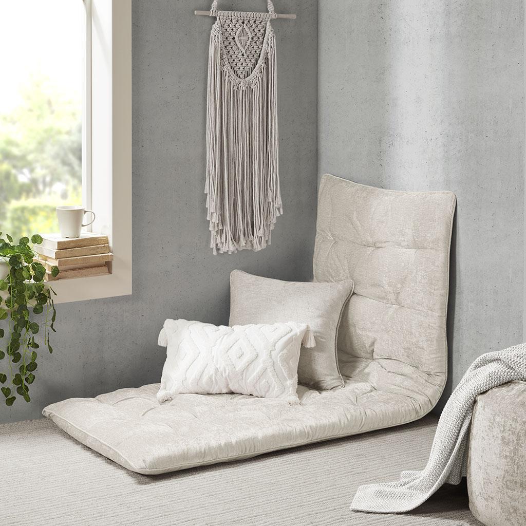Lightweight Poly Chenille Floor Pillow with Tufted Detailing, Minimalist Lounger Cushion for Bedroom, Study, 74" L x 27" W x 3" H, Ivory | Aosom.com