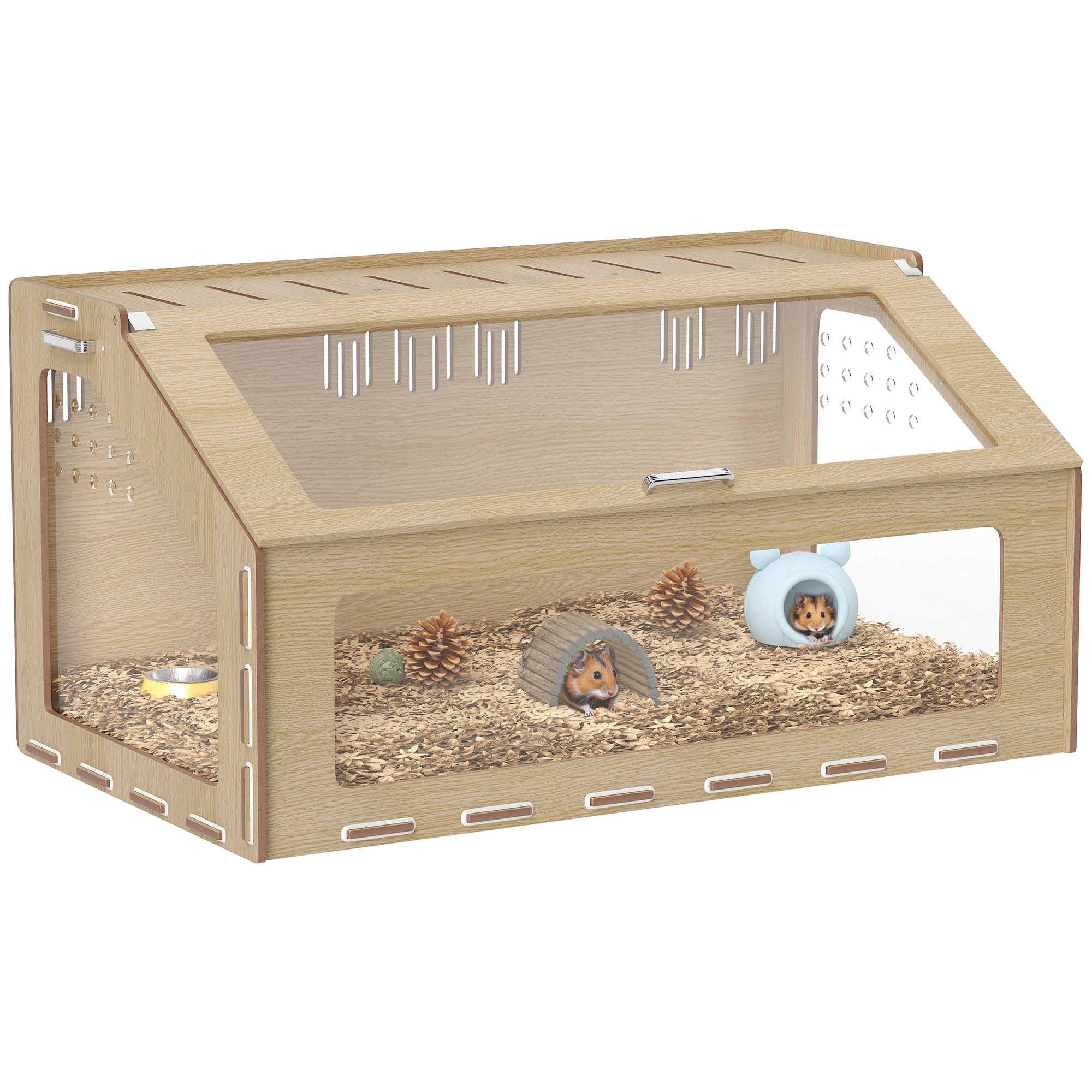 Image showcasing PawHut 39 inch Hamster Cage Habitat with Acrylic Window & Openable Top ...