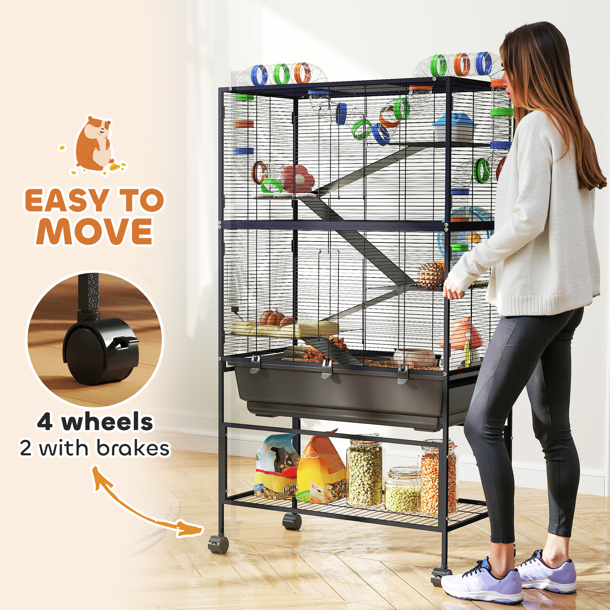 Curated visual reference: Visual Reference: Pawhut 5 Tier Hamster Cage Rolling Rat Cage With Deep