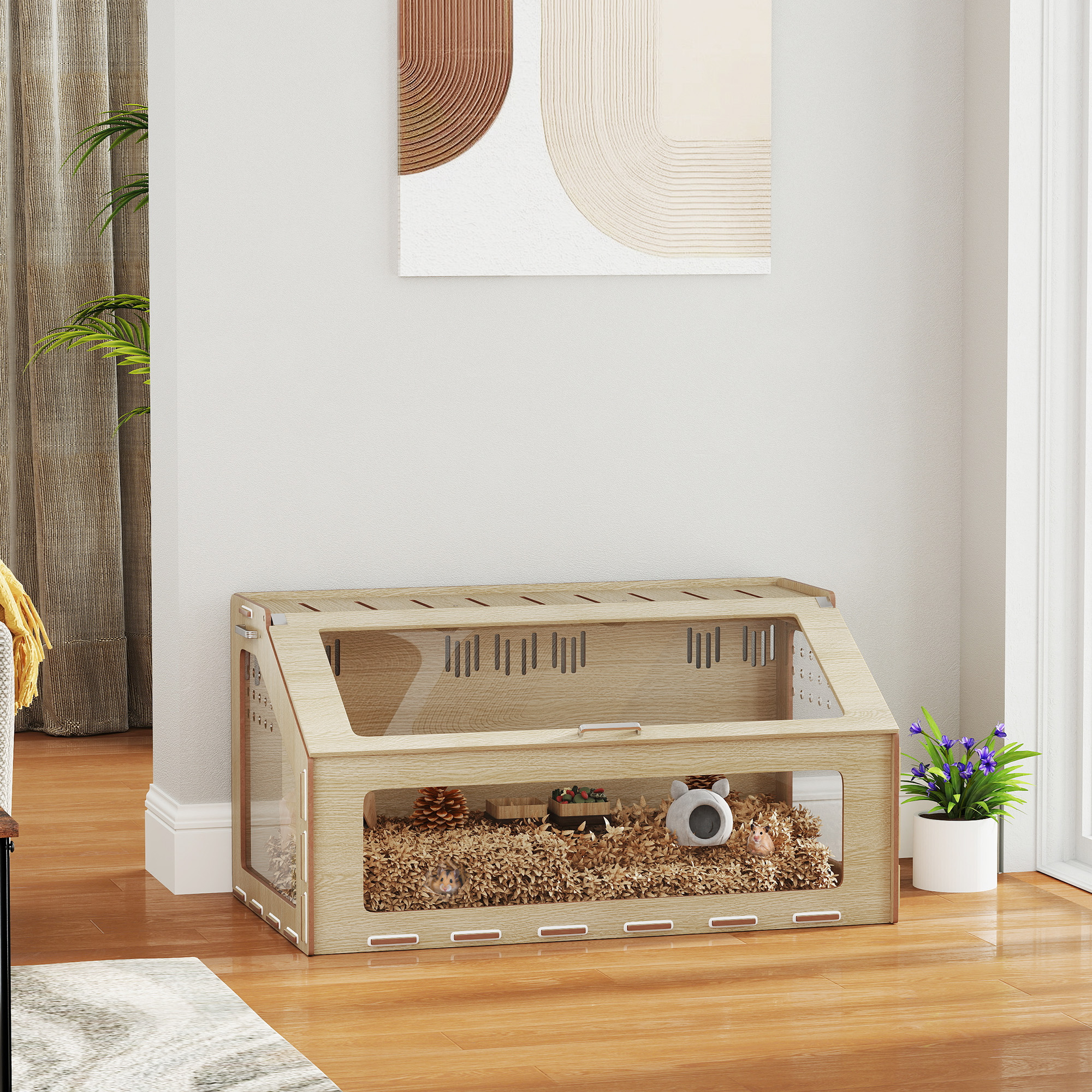 Picture of PawHut 39 inch Hamster Cage Habitat with Acrylic Window & Openable Top ...