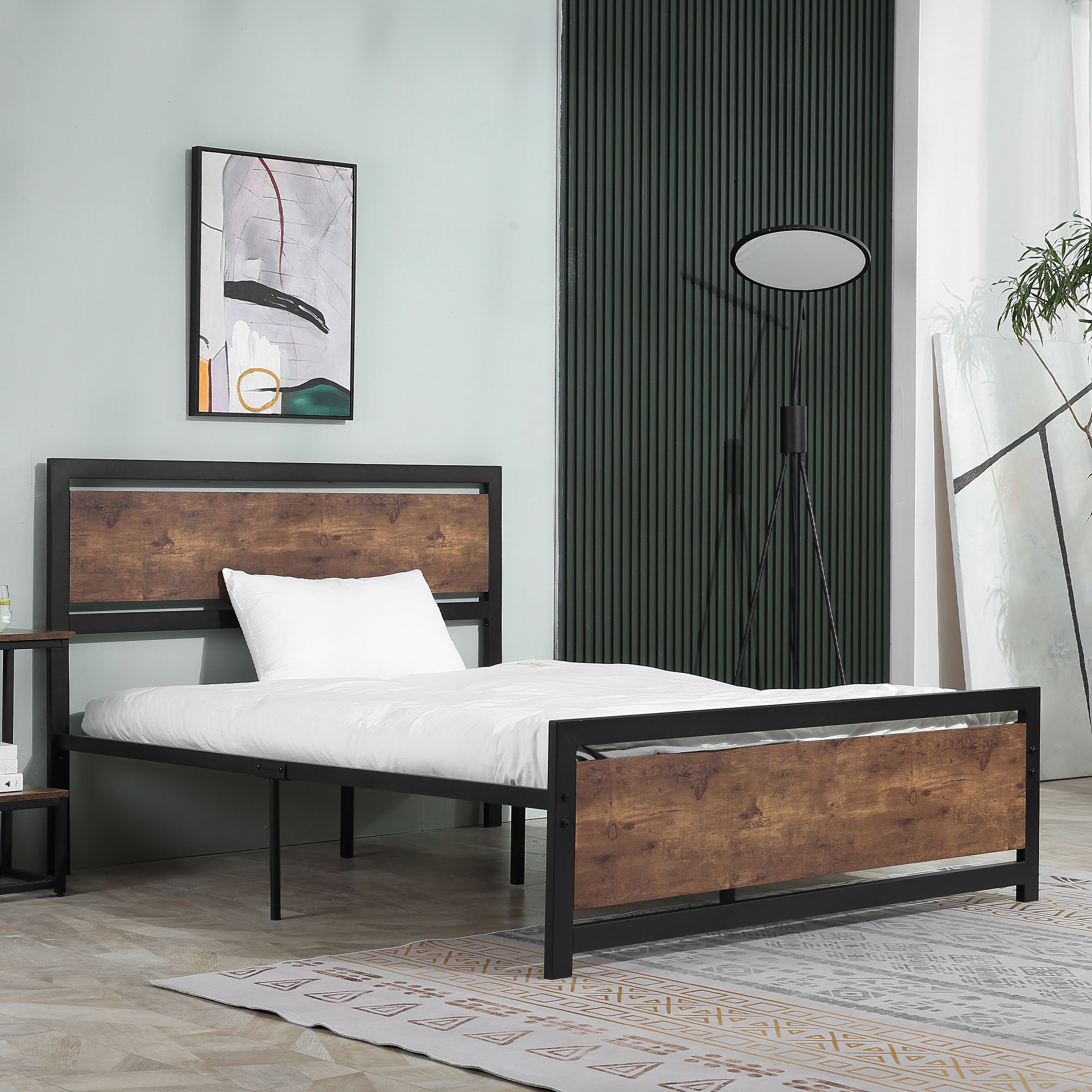 HOMCOM Full Twin Size Metal Bed Frame w/Headboard Footboard Strong Slat Support Underbed Storage | Aosom.com 5