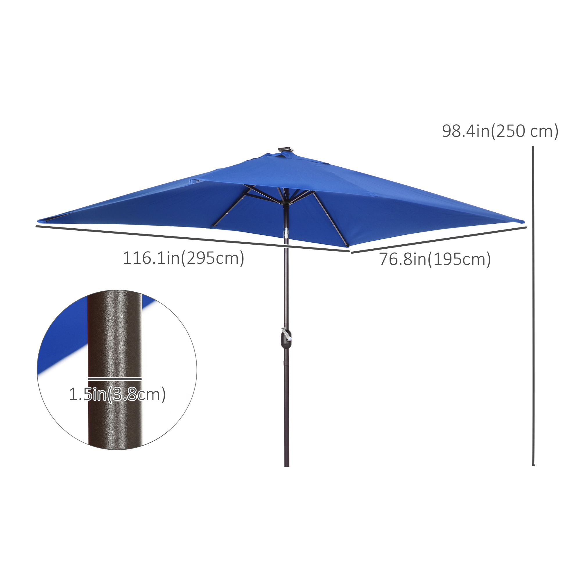Outsunny 6.5x10ft Patio Umbrella Rectangle Solar Powered
