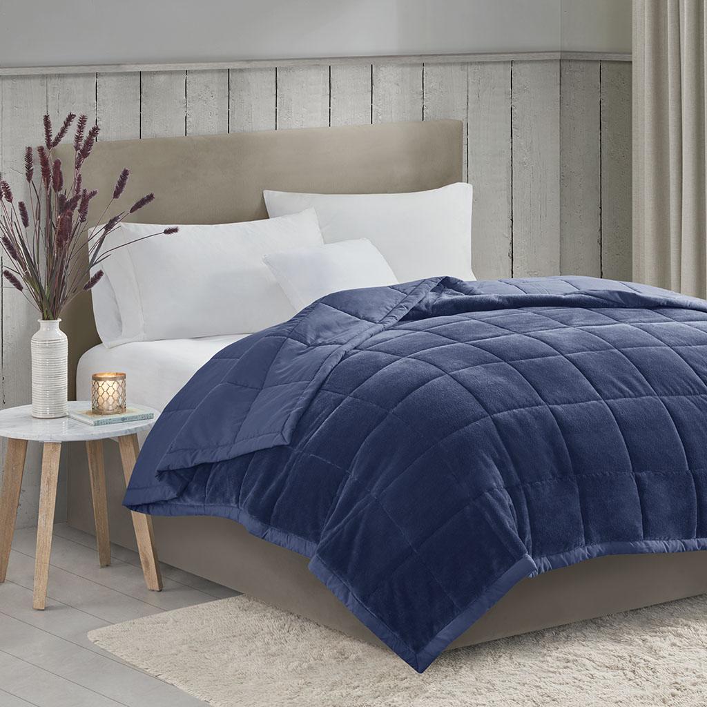 Reversible Down Alternative Blanket with Smart Temperature Control, Plush to Microfiber, OEKO-TEX Certified, 90" L x 66" W x 0.25" H, Navy