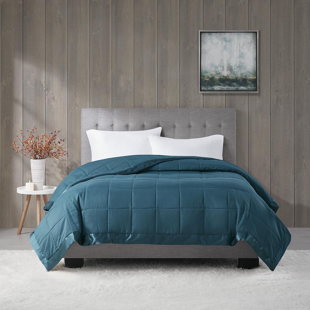 King Size Lightweight Down Alternative Blanket with Satin Trim, 3M Scotchgard Treatment, Machine Washable, 108" L x 90" W x 0.25" H, Teal
