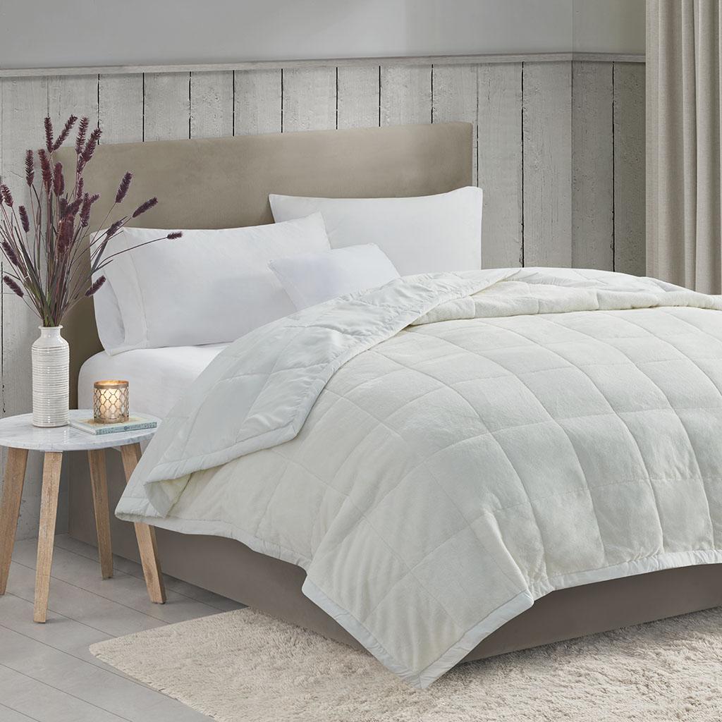 Reversible Down Alternative Blanket with Smart Temperature Control, Bed Blanket with OEKO-TEX Certified, 90" L x 90" W x 0.25" H, Ivory | Aosom.com
