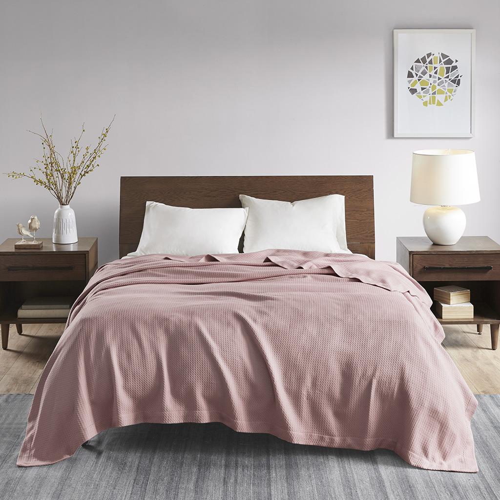 Machine Washable Egyptian Cotton Bed Blanket with Breathable Weave, OEKO-TEX Certified, Perfect for Warm Nights, 90" L x 90" W x 0.25" H, Rose