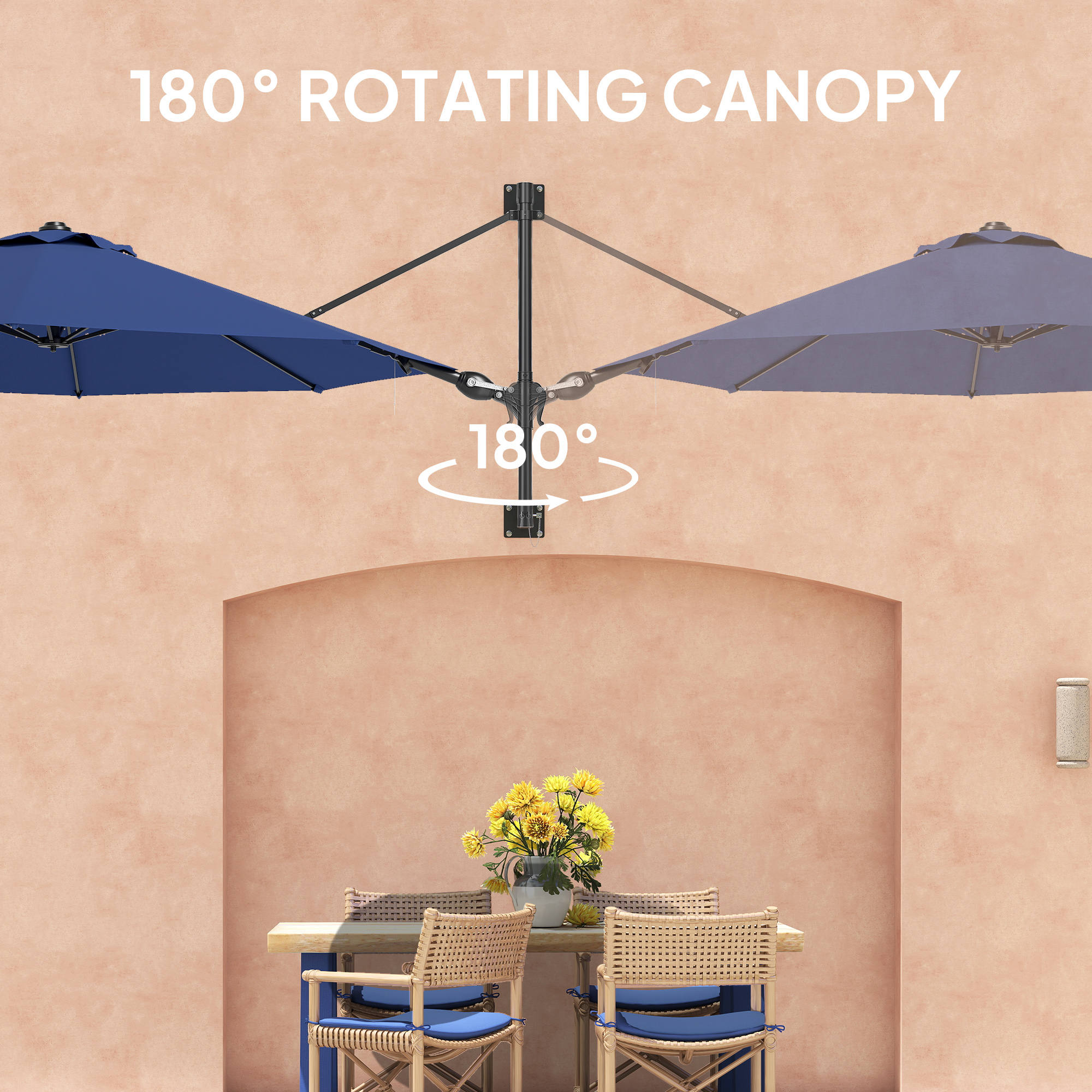 180 degree rotation patio umbrella Outdoor Table 180 Tilt Boho Beach Umbrella With Fringe 5.9ft Umbrella UPF50+ Outdoor Umbrella Waterproof Large Pool Umbrella Market Umbrella With Carry Bag For Garden Lawn Deck Backyar Designed to shade large seating or dining areas Outsunny 9.6 x 9.6 ft