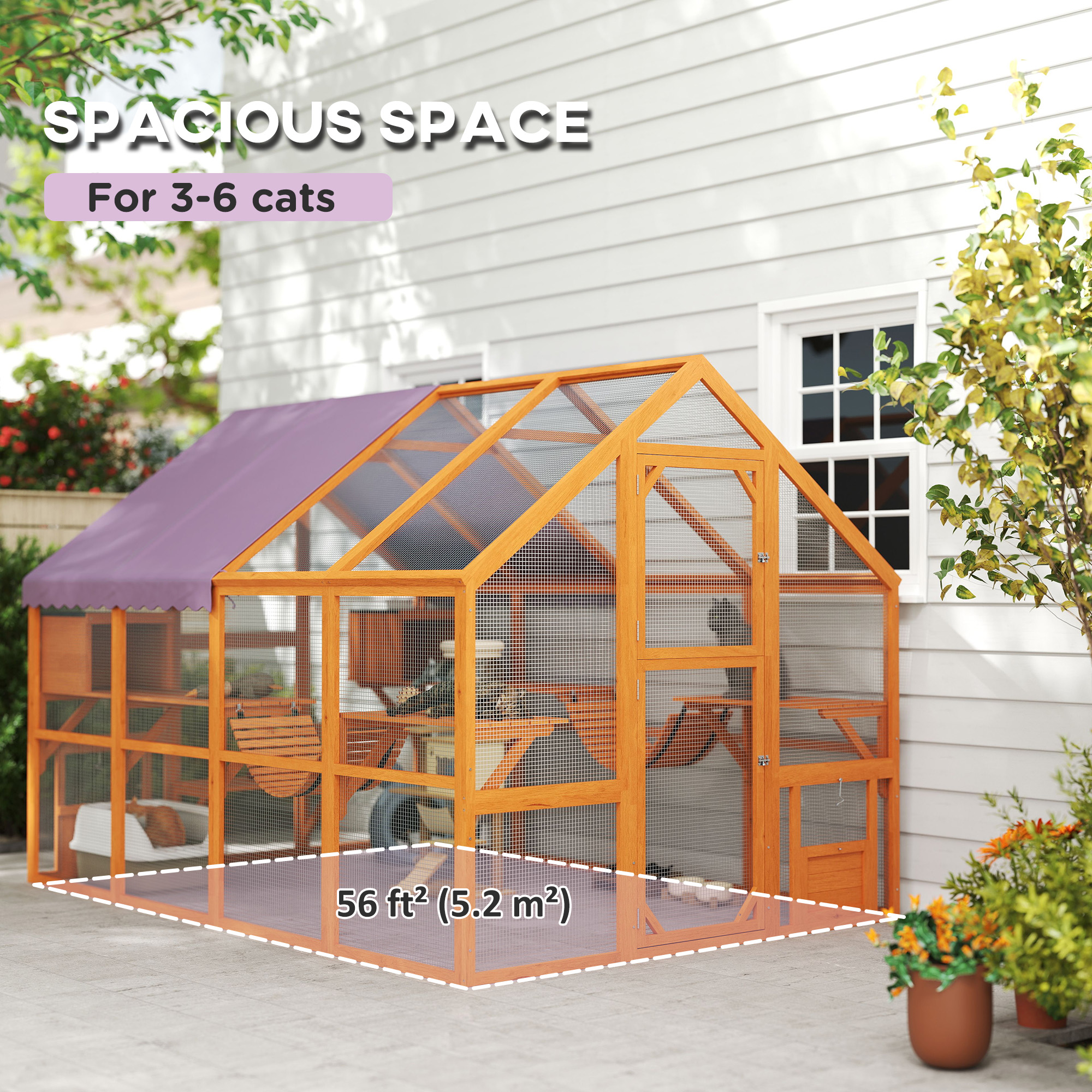 PawHut Outdoor Cat Enclosure Wooden Feral Cat House w