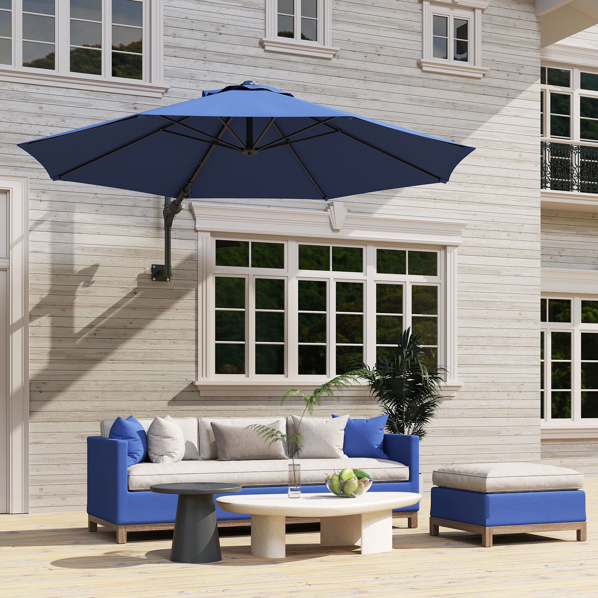 Outsunny 9.6 x 9.6 ft Wall Mounted Umbrella with Rotate, Patio