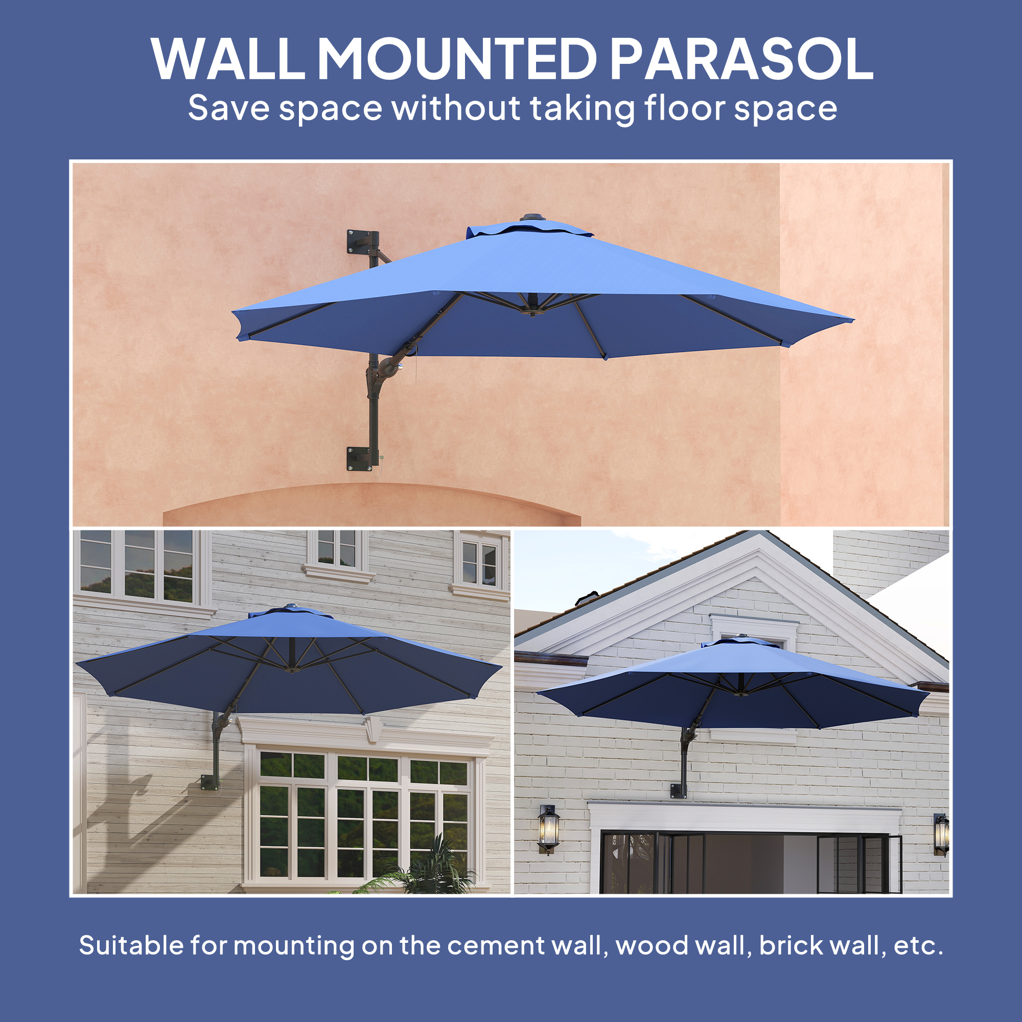 Outsunny 9.6 x 9.6 ft Wall Mounted Umbrella with Rotate, Patio