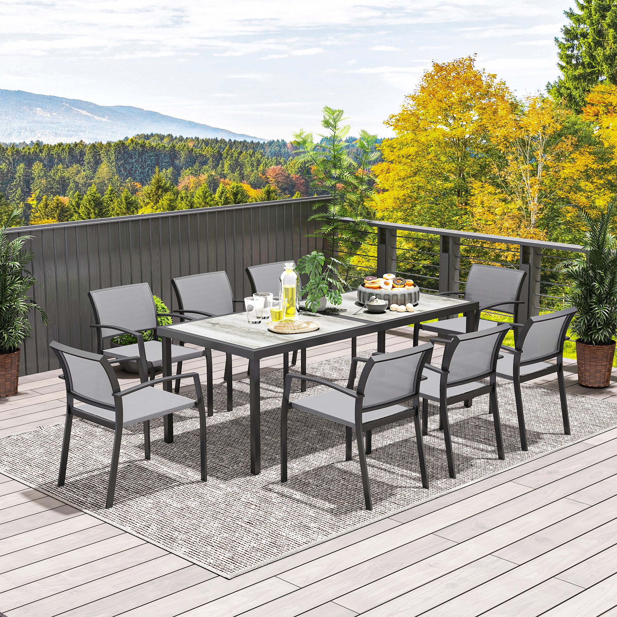 Outsunny 9 Pieces Patio Dining Set with Easy Clean Tabletop, 8