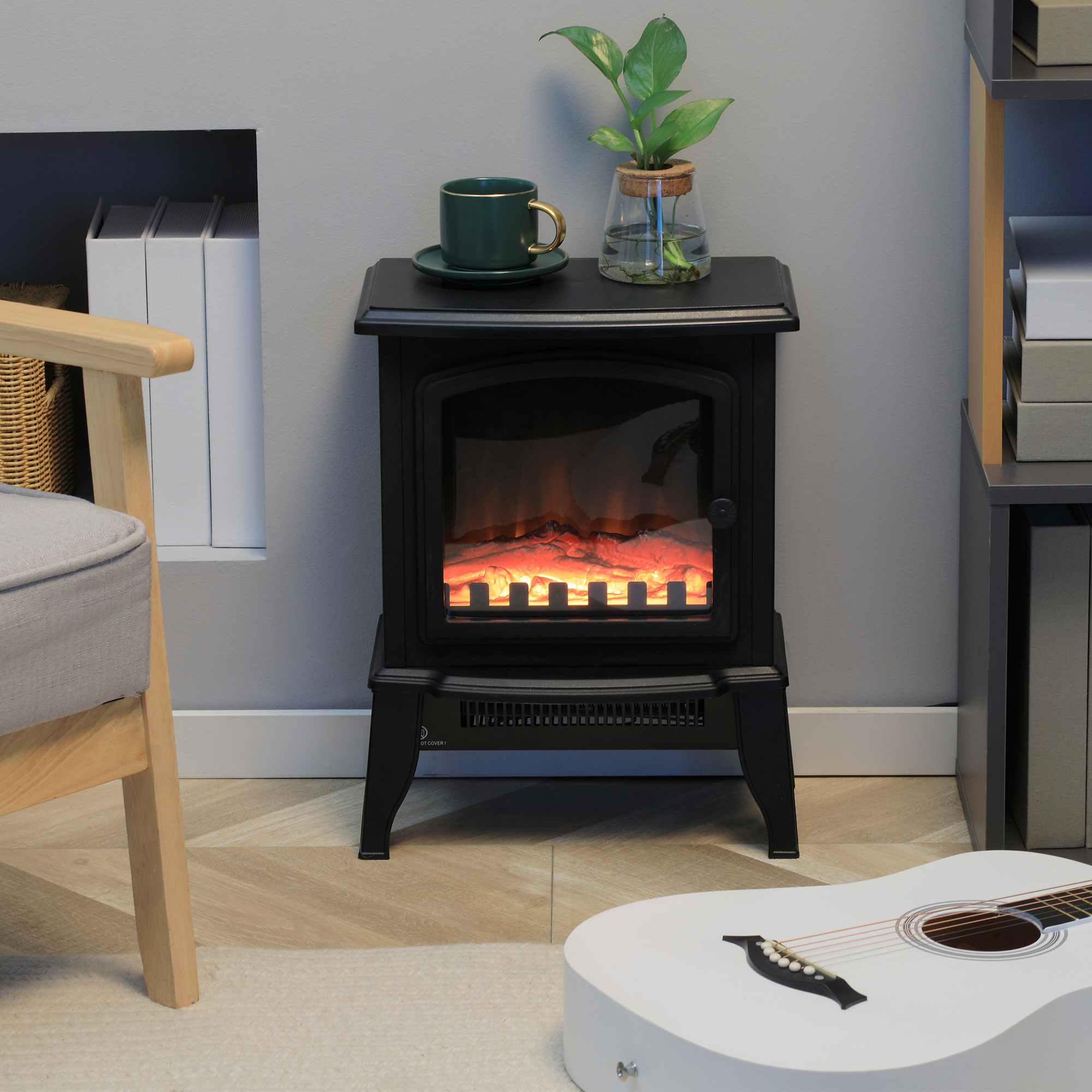 HOMCOM Electric Fireplace Stove, Free standing Fireplace Heater