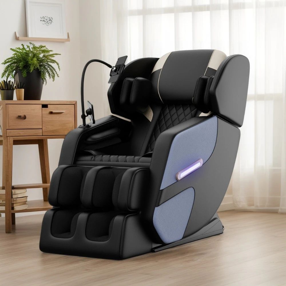 Massage Chair Recliner with Heating Function, Full Body Air Pressure, Zero Gravity, Bluetooth Audio, Adjustable Footrest, 51" L x 28" W x 40" H, Blue