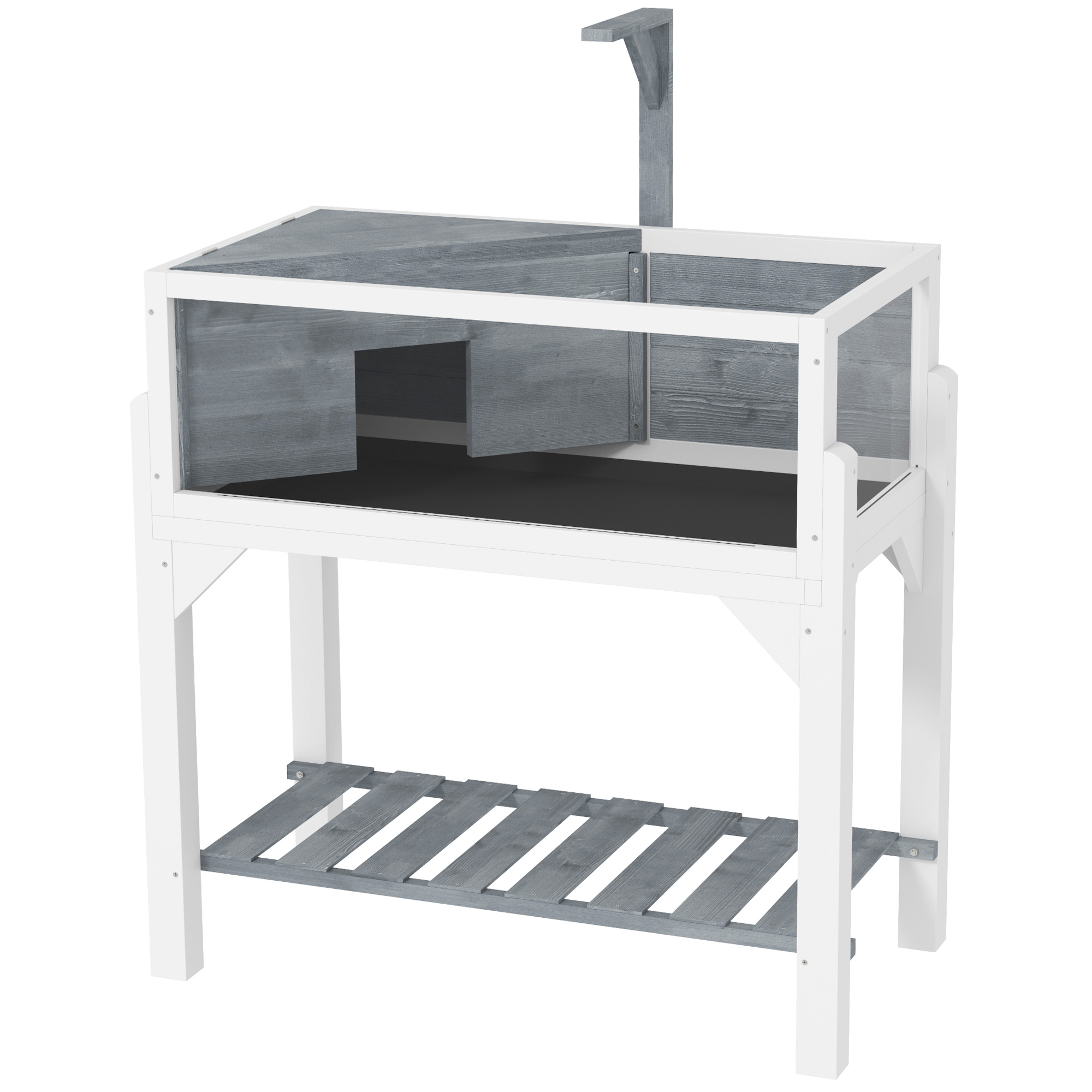 PawHut Wooden Tortoise Habitat with Storage Shelf, Tortoise Enclosure with Clear Windows, Openable Top, Lamp Holder, Gray
