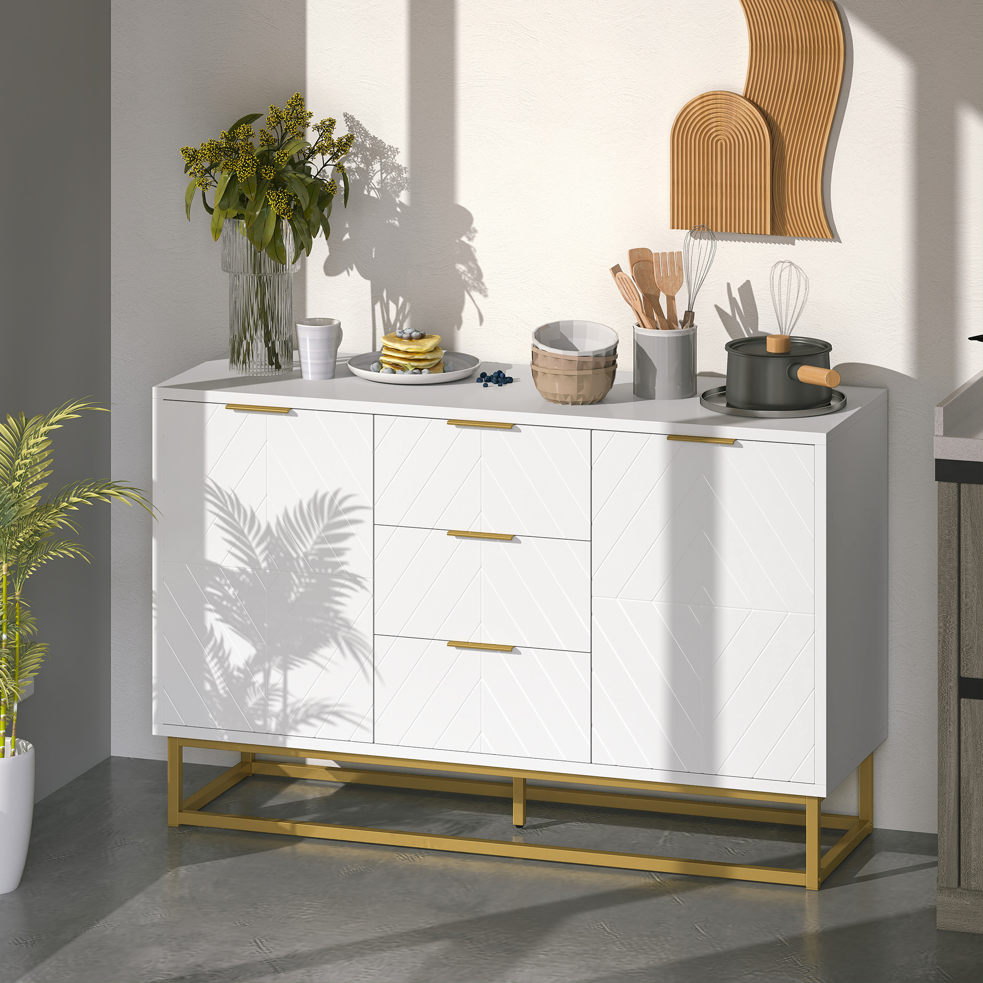 HOMCOM Storage Cabinet with Doors, 47" Sideboard Buffet with Adjustable Shelves, Kitchen Storage Cabinet with Elevated Base Aosom Canada