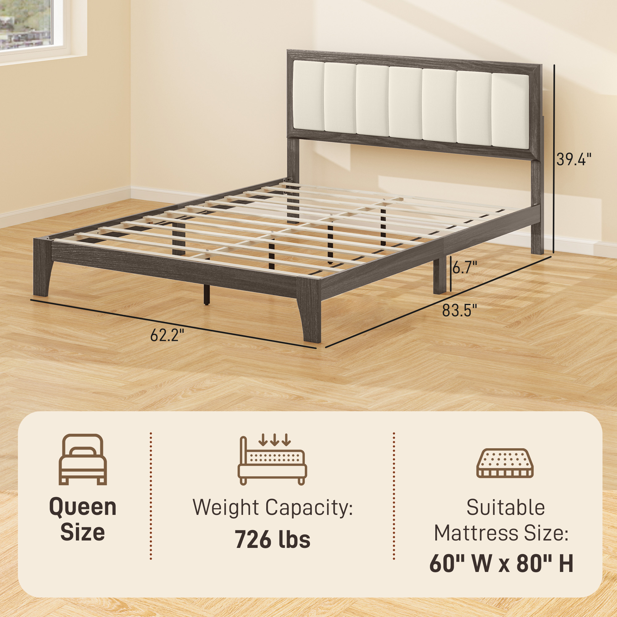 HOMCOM Queen Size Bed Frame with Headboard Queen Platform