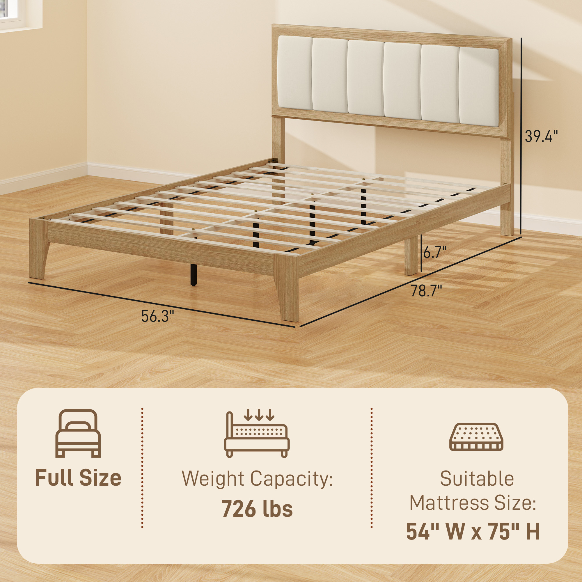 HOMCOM Full Bed Frame with Headboard Full Size Platform Bed Frame with Wooden Slats No Box Spring Needed Easy Assembly Oak 1