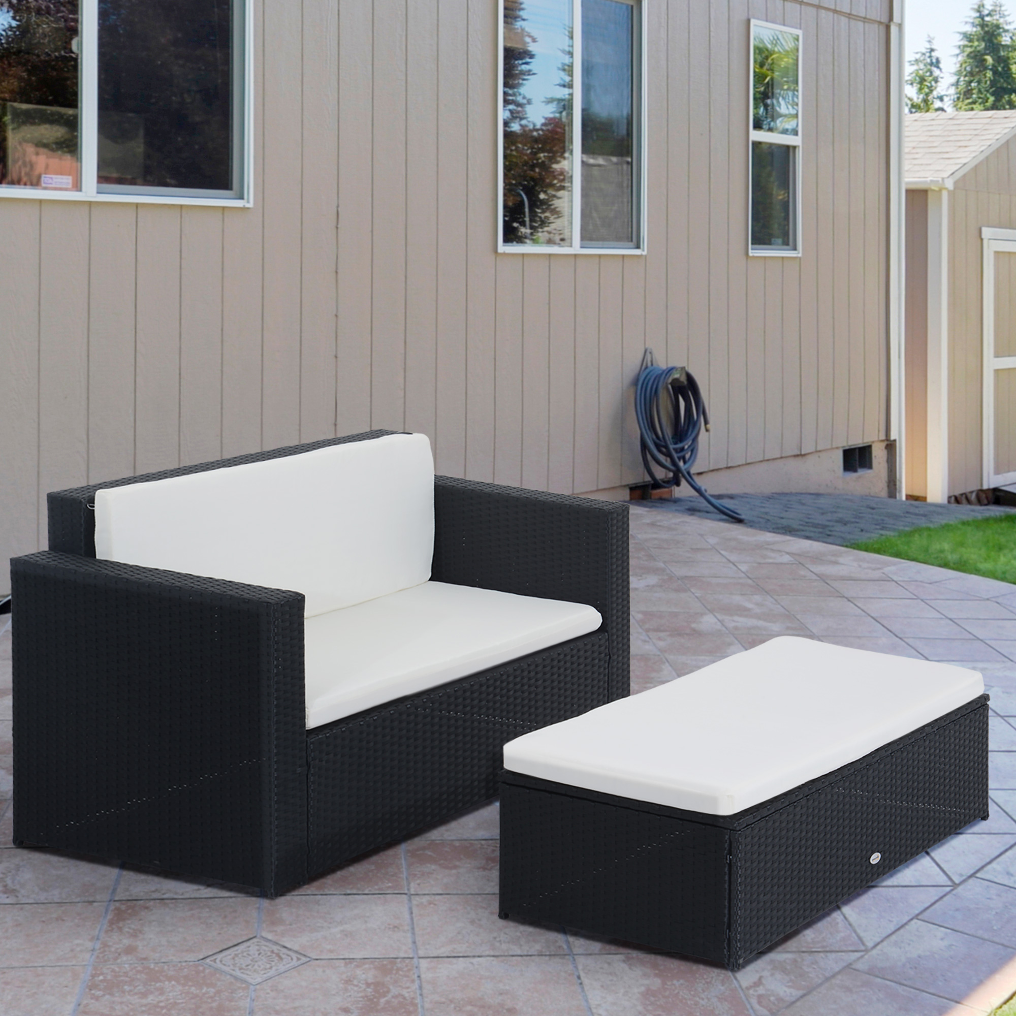 Outsunny Rattan Outdoor Furniture Deluxe Set 2pc Wicker Sofa
