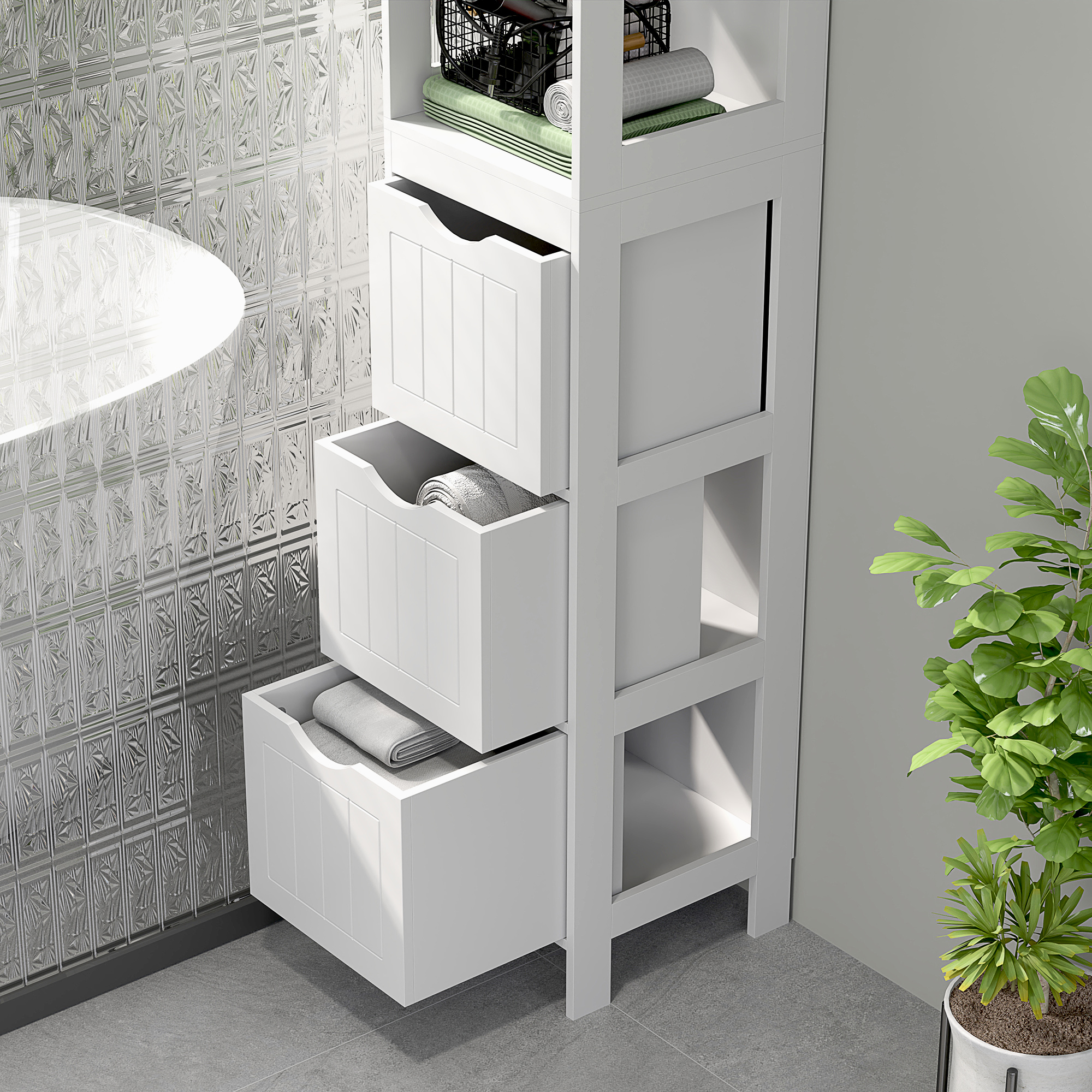 HOMCOM Narrow Bathroom Storage Cabinet, Bathroom Cabinet with 3 Drawers & 2 Open Shelves, Slim Bathroom Floor Cabinet, White 6