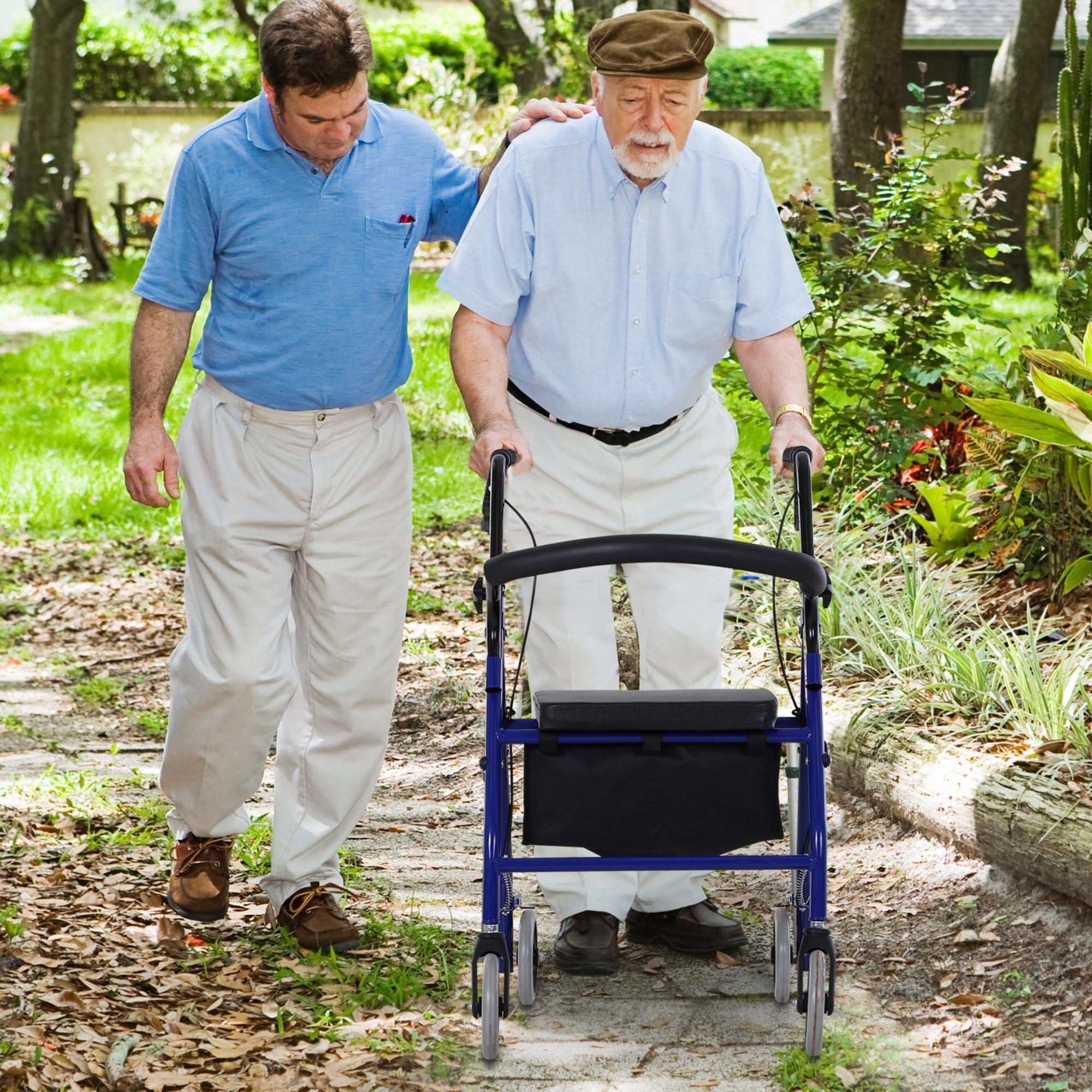HOMCOM Adjustable Aluminum Rollator Walker: Foldable Drive Medical Wheelchair with Bag | Aosom Canada