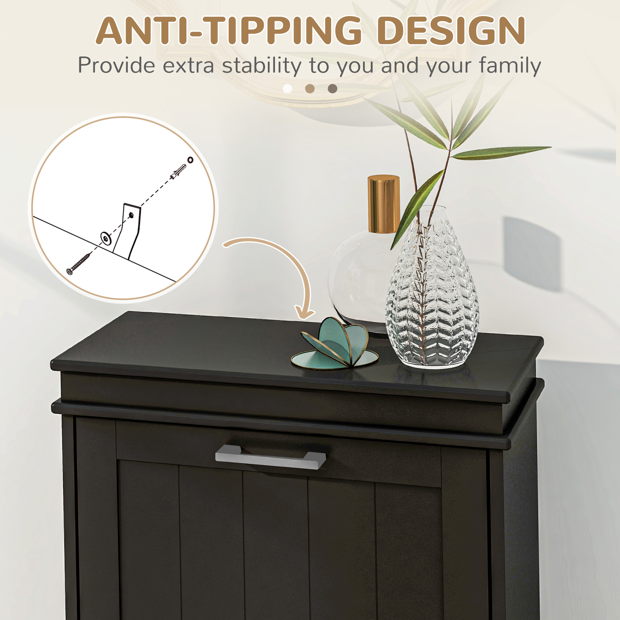 HOMCOM Modern Shoe Storage Cabinet with 2 Flip Drawers for