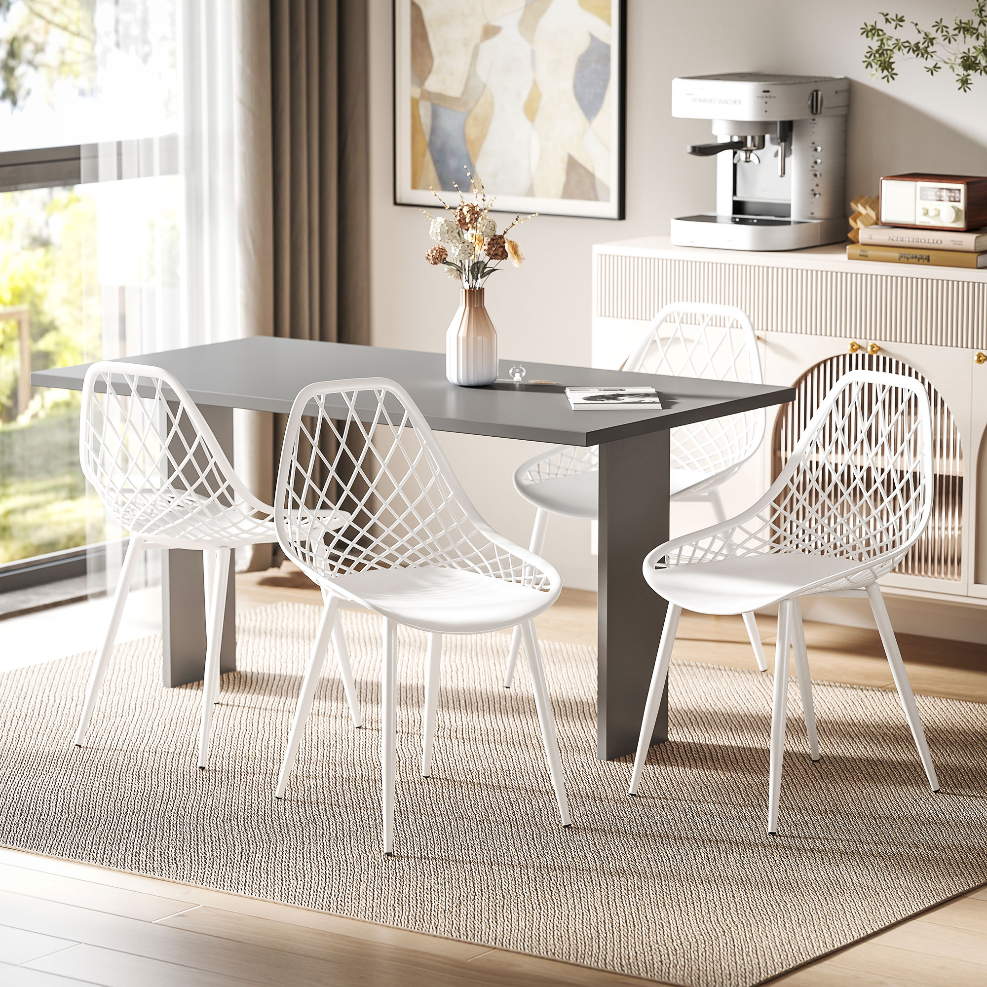HOMCOM Modern Dining Chairs Set of 4, Plastic Kitchen Chairs with ...