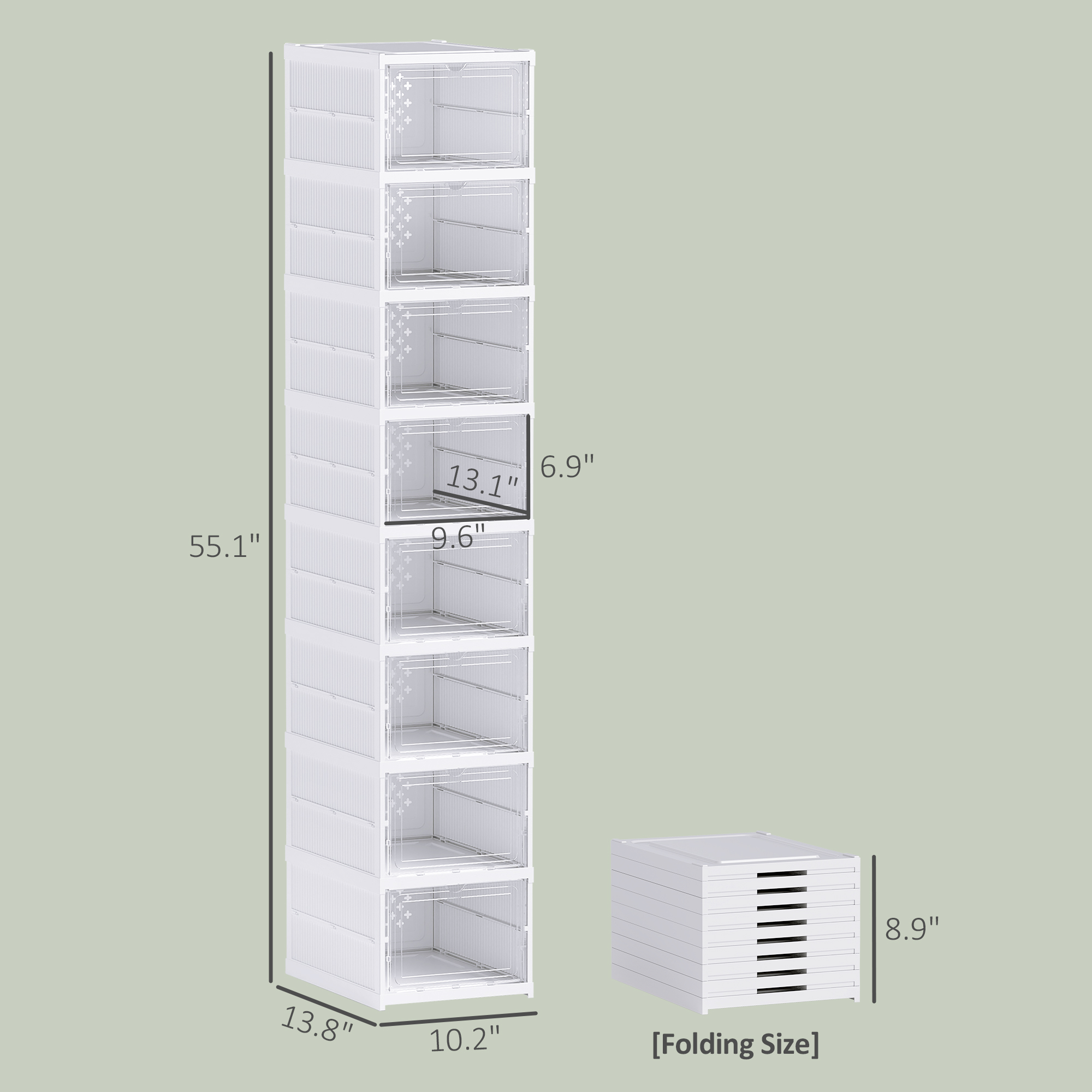 HOMCOM Stackable Plastic Shoe Boxes, 8 Pack Foldable Shoe Storage Boxes with Clear Door, No Assembly, Fit Size 10, White 1