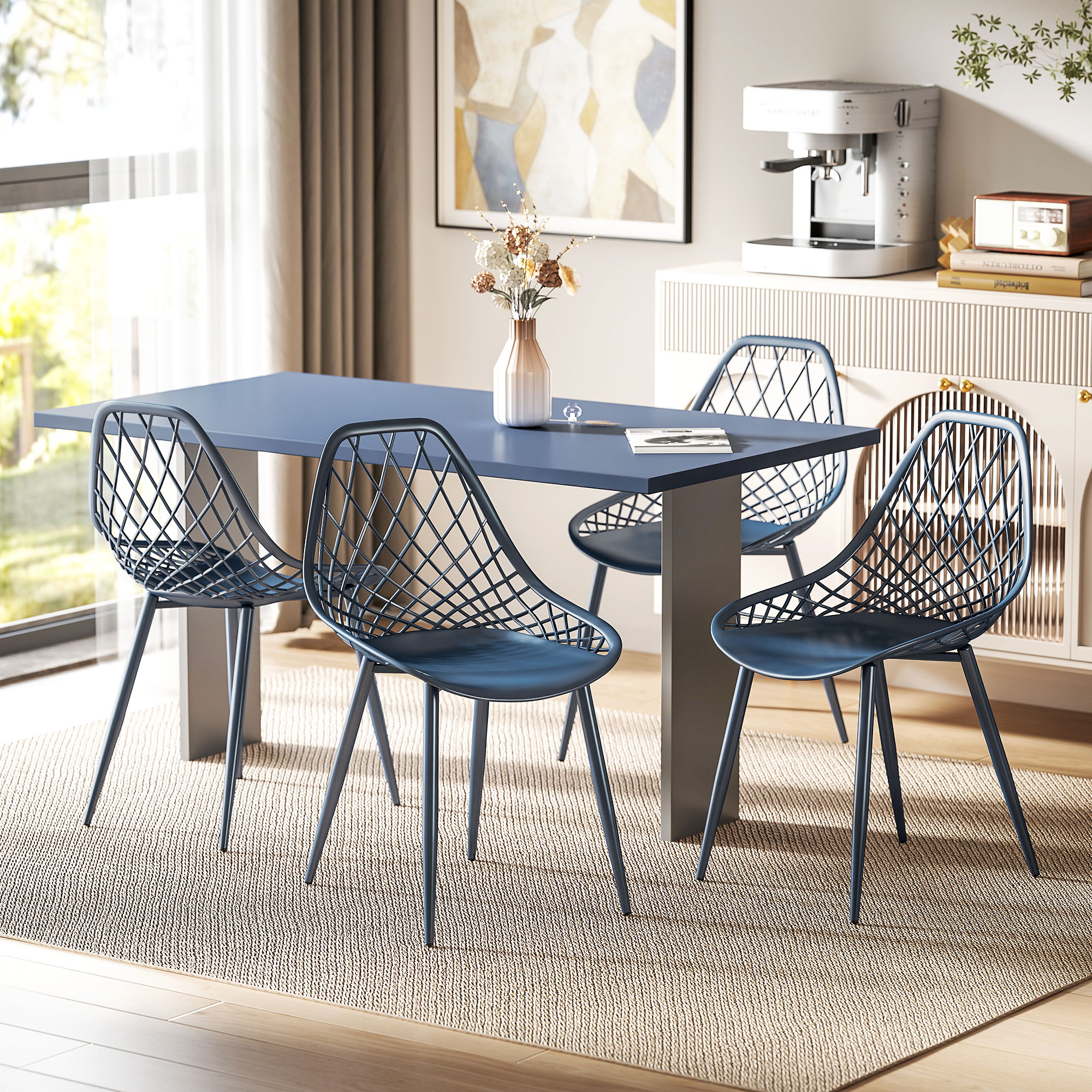 HOMCOM Modern Dining Chairs Set of 4, Plastic Kitchen Chairs with ...
