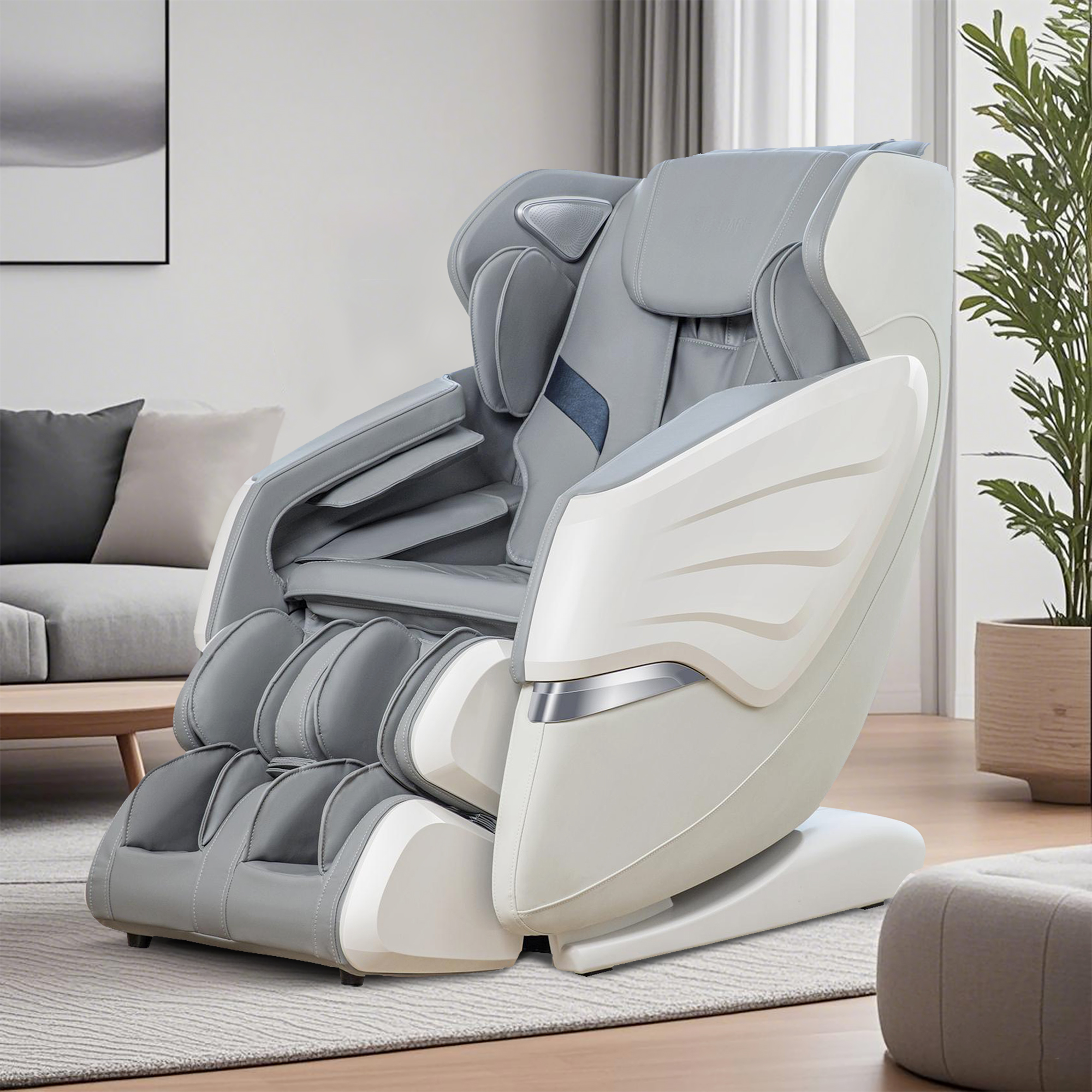 BOSSCARE Zero Gravity Massage Chair with Back Heating, 3D Massage Rollers, AI Voice, App Control Dual SL Track Full Body Recliner, Gray