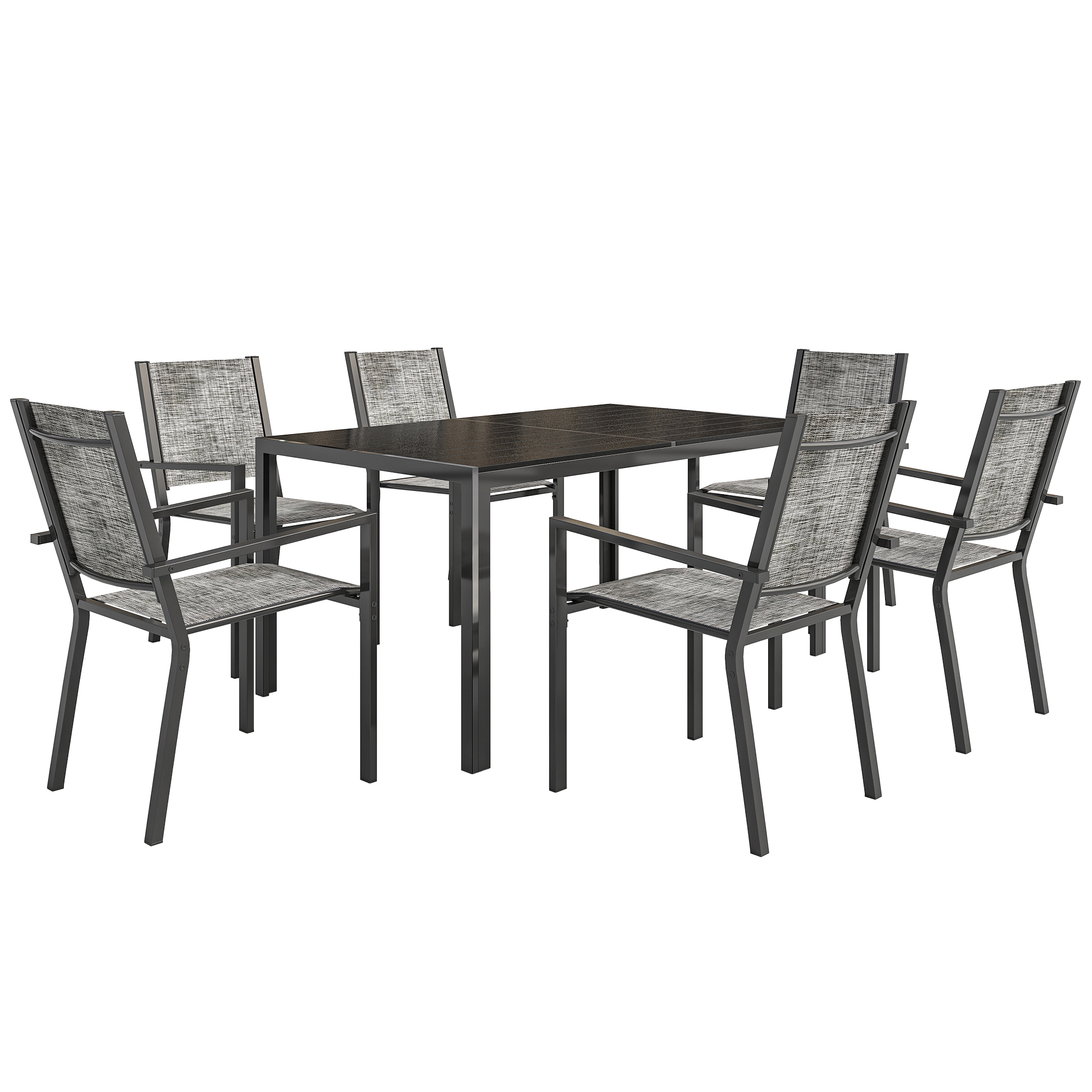 Outsunny 7 Piece Outdoor Dining Set with 6 Stackable Chairs, Rectangle ...