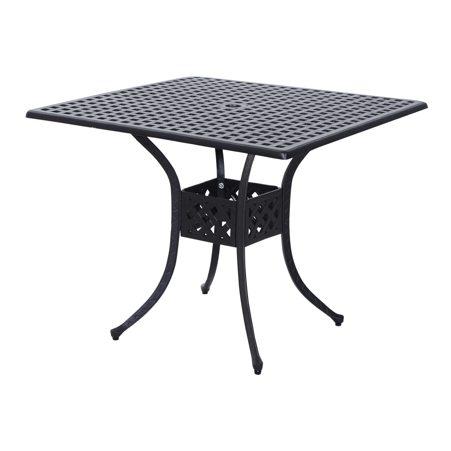 Outsunny 36" Square Patio Dining Table with 2" Dia Umbrella Hole, Cast Aluminum Outdoor Dining Table, Outdoor Bistro Table for Garden, Backyard, Porch