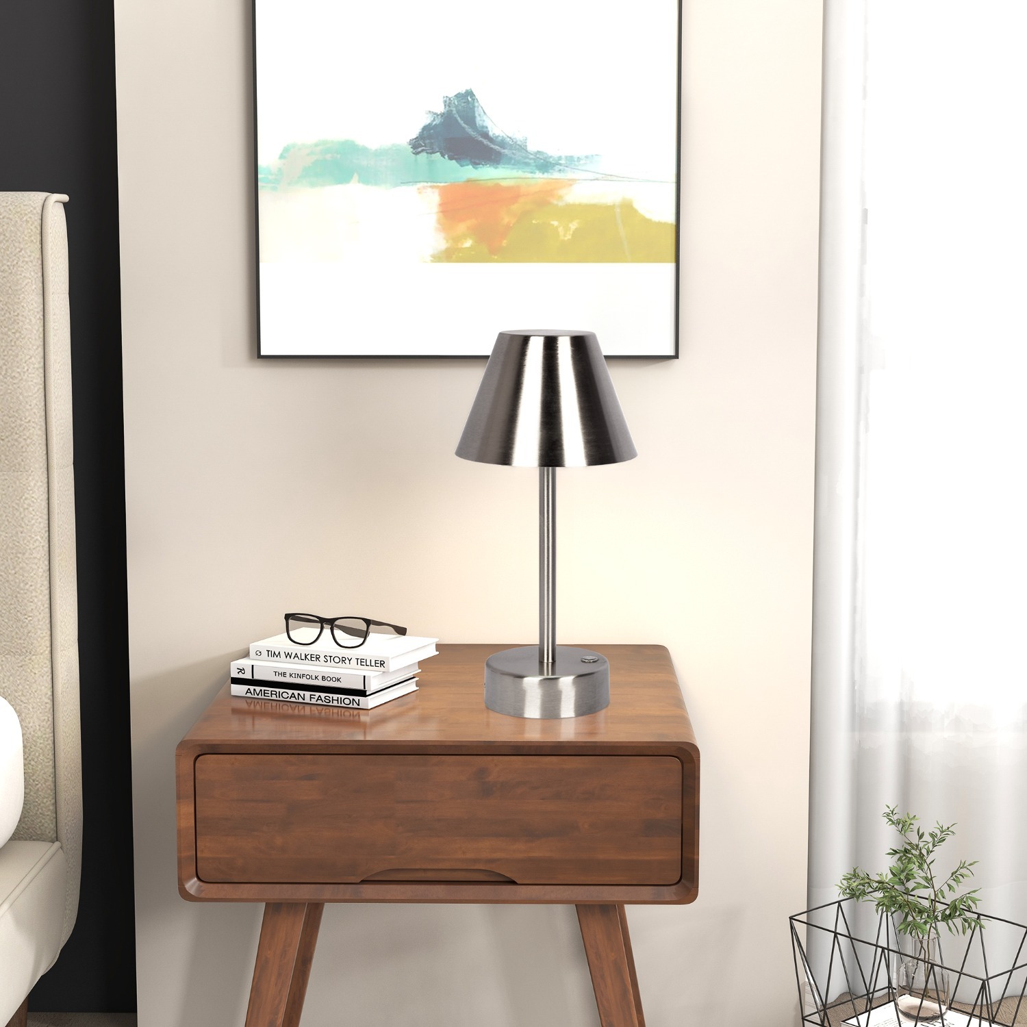LED Table Lamp with Touch Switch, Brushed Nickel Finish, Rechargeable Desk Lamp for Bedroom, 5" L x 5" W x 10.5" H, Brushed Nickel+Silver | Aosom.com