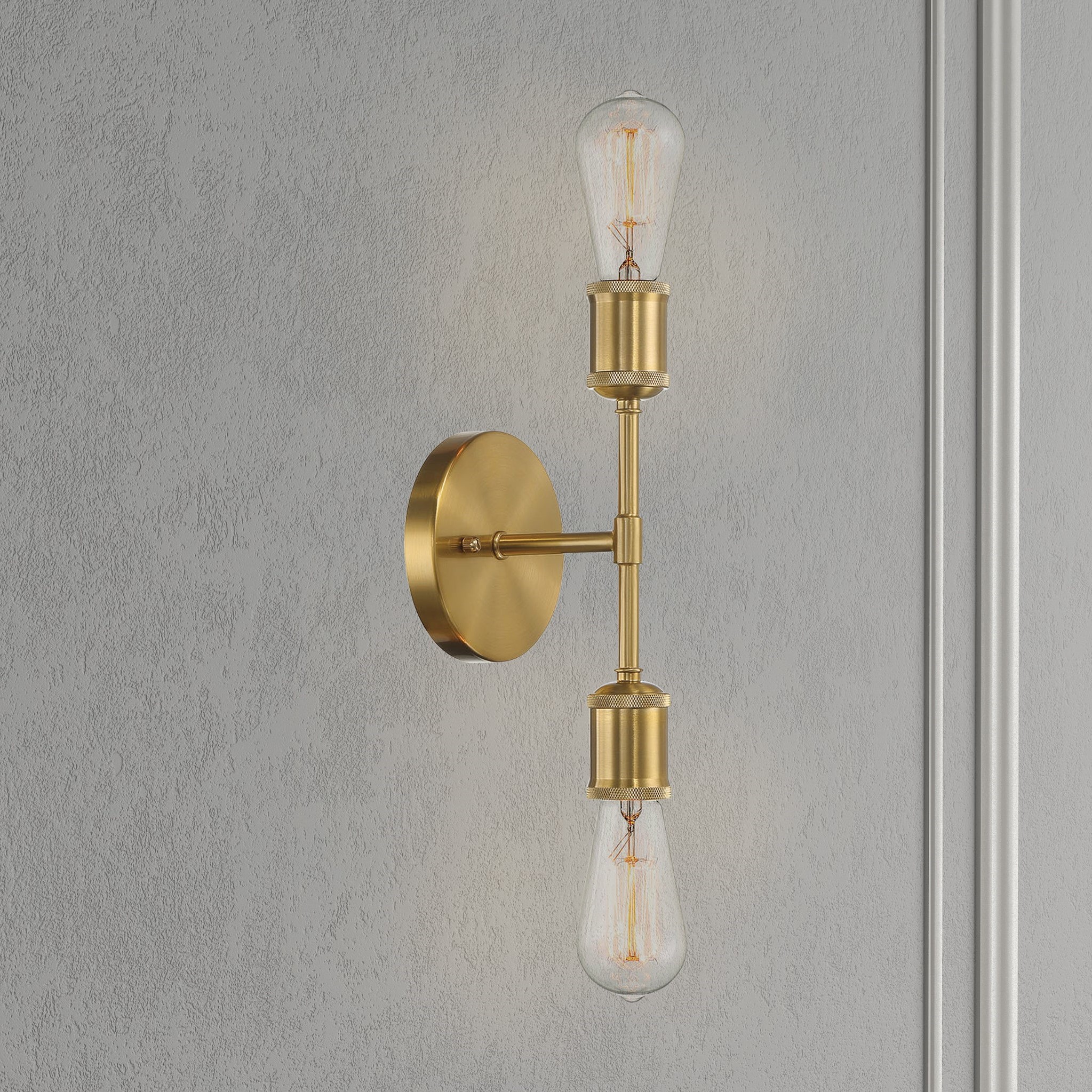 Elegant Double Lights Wall Sconce with Golden Accents, Clear Glass, Ideal for Bedroom, Hallway, Entryway, 5" L x 5" W x 11" H, Clear+Gold