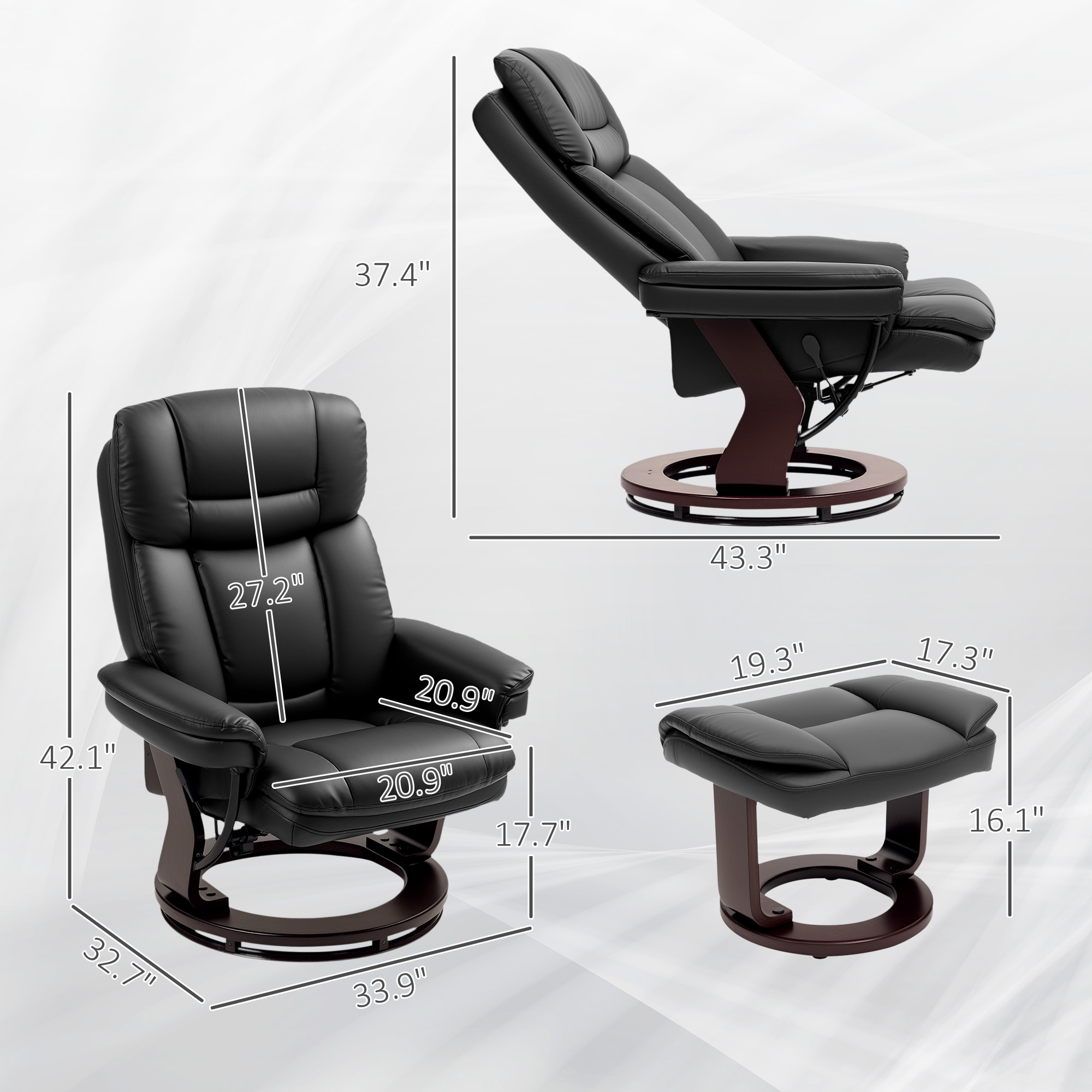 HOMCOM Swivel Recliner with Ottoman, PU Leather Reclining Chair with Footrest, for Living Room, Bedroom, Black 1