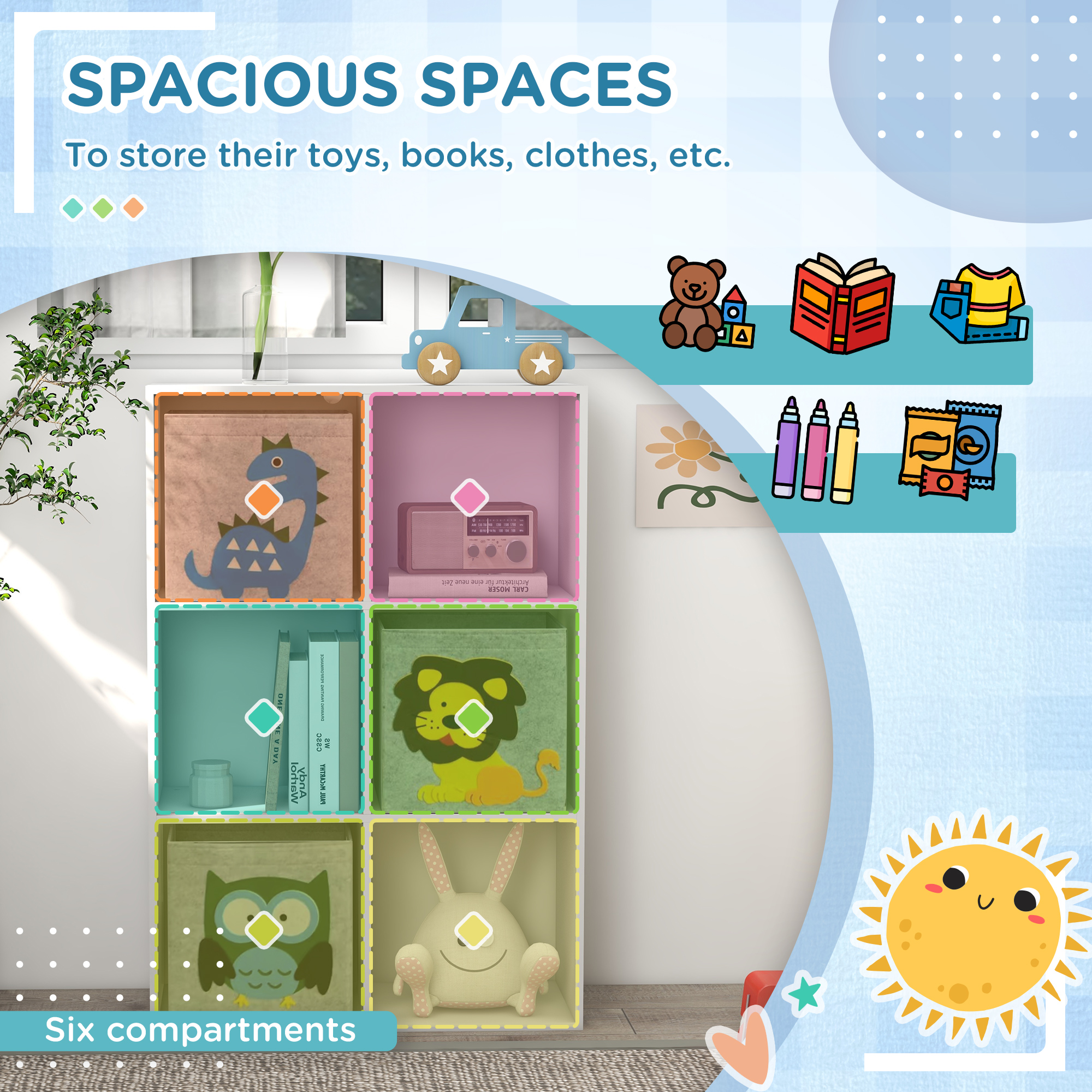 Qaba Multi-Bin White Toy Organizer, 6 Bin Storage System for Kid's Room, 24.25"x11.75"x36" | Aosom.com 4