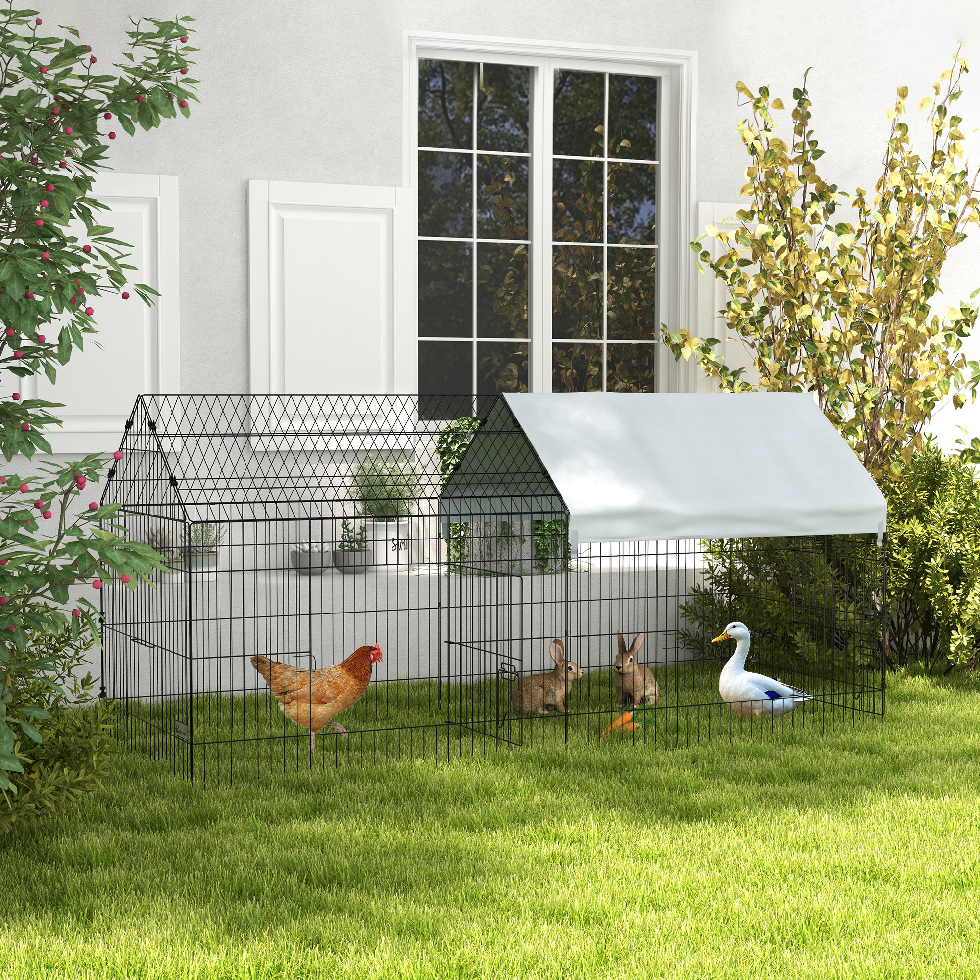 PawHut 87" Small Animal Cage with Roof, Indoor/Outdoor Use, for Chicken, Rabbits, Chinchillas, Silver Aosom Canada
