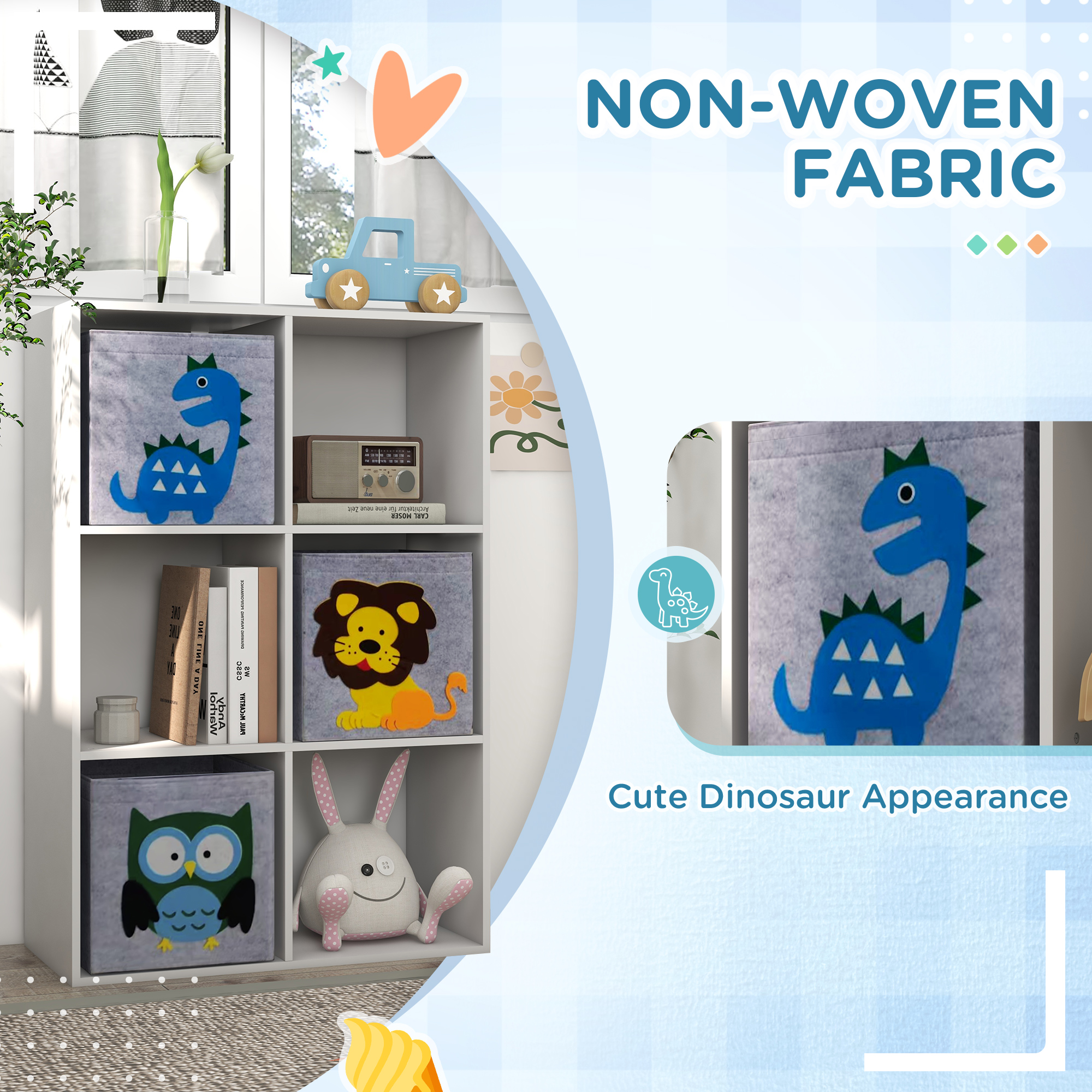 Qaba Multi-Bin White Toy Organizer, 6 Bin Storage System for Kid's Room, 24.25"x11.75"x36" | Aosom.com 3