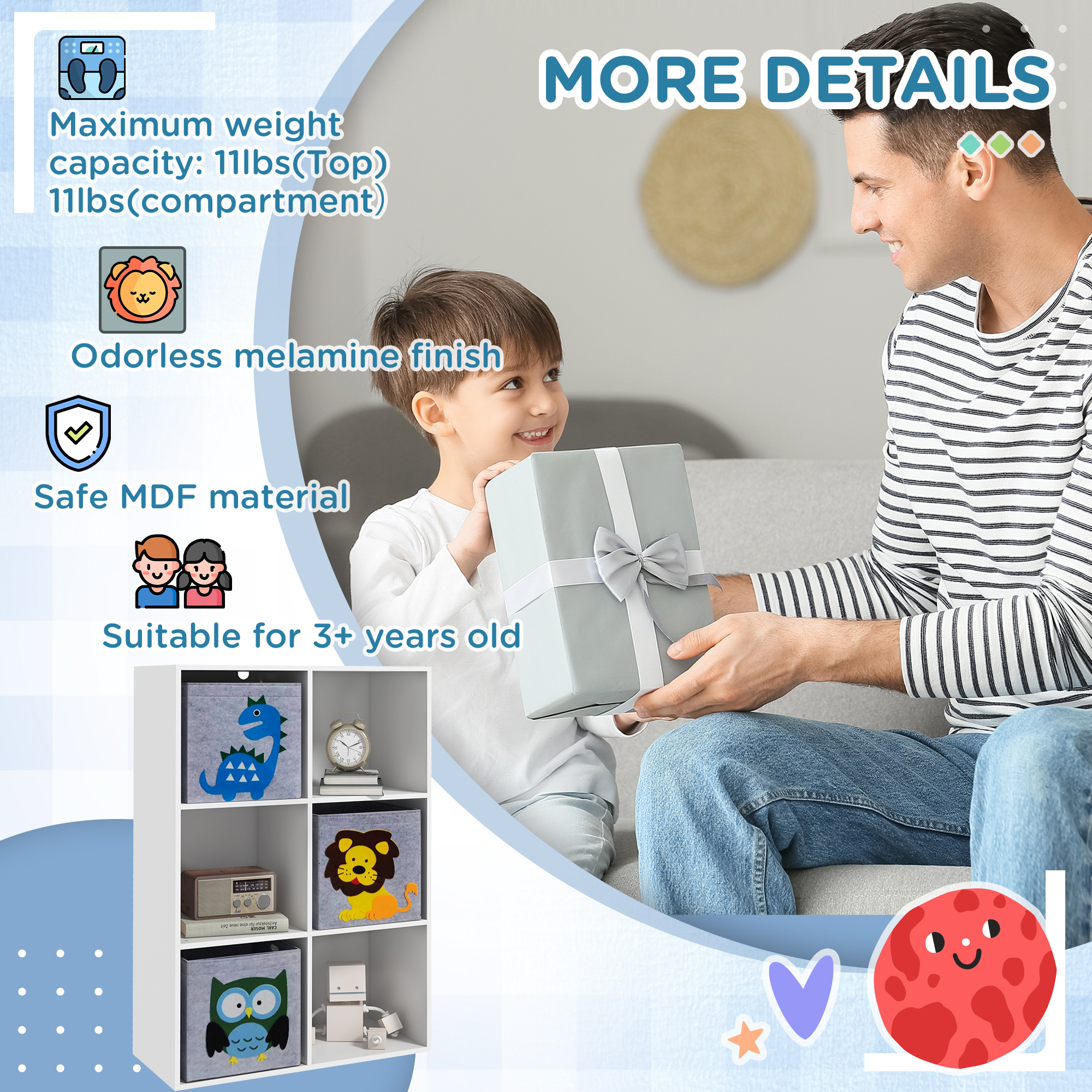 Qaba Multi-Bin White Toy Organizer, 6 Bin Storage System for Kid's Room, 24.25"x11.75"x36" | Aosom.com 5