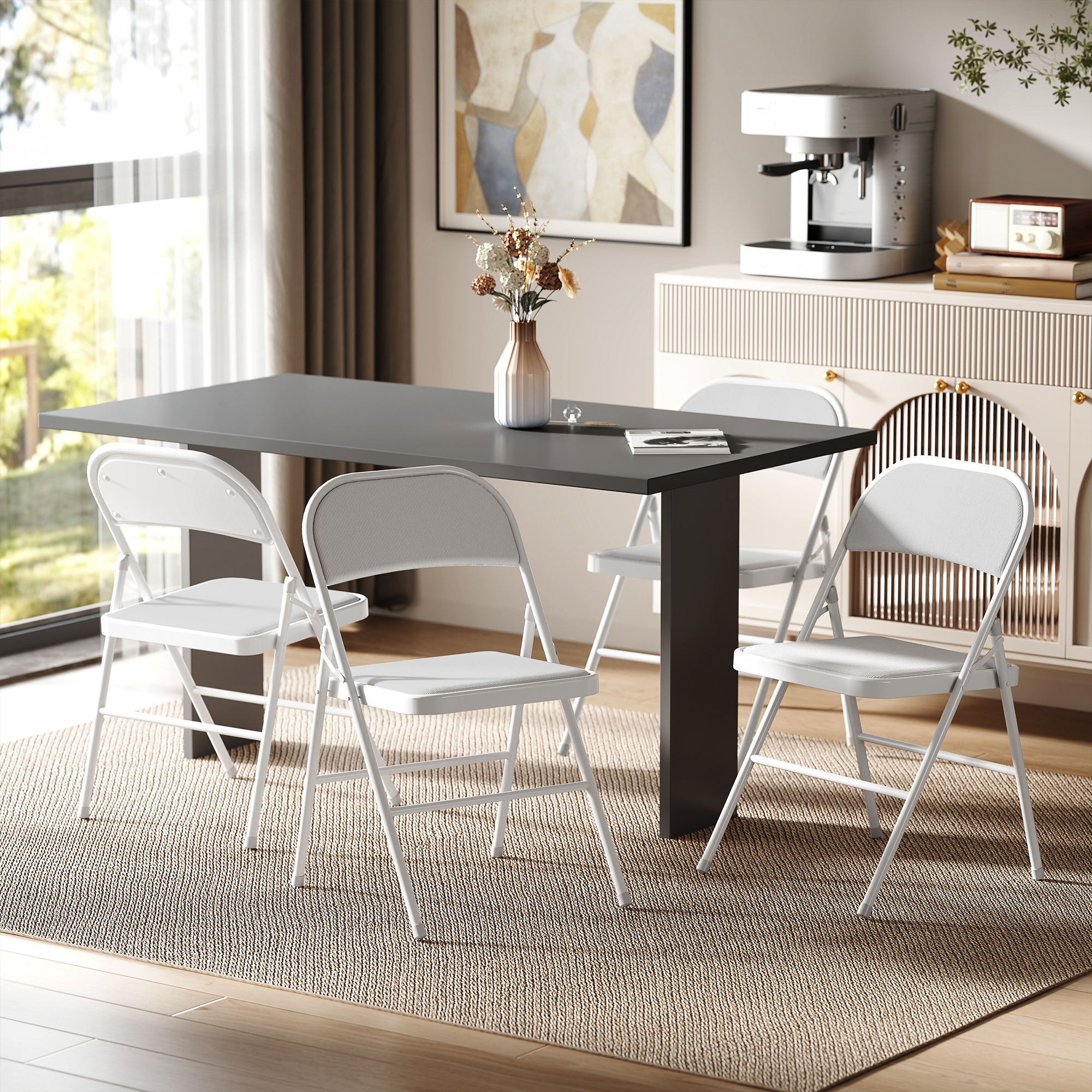 HOMCOM Set of 4 Metal Foldable Chairs, Corduroy Padded Folding Chairs with Cushion Seat and Open Back for Indoor, White Aosom Canada