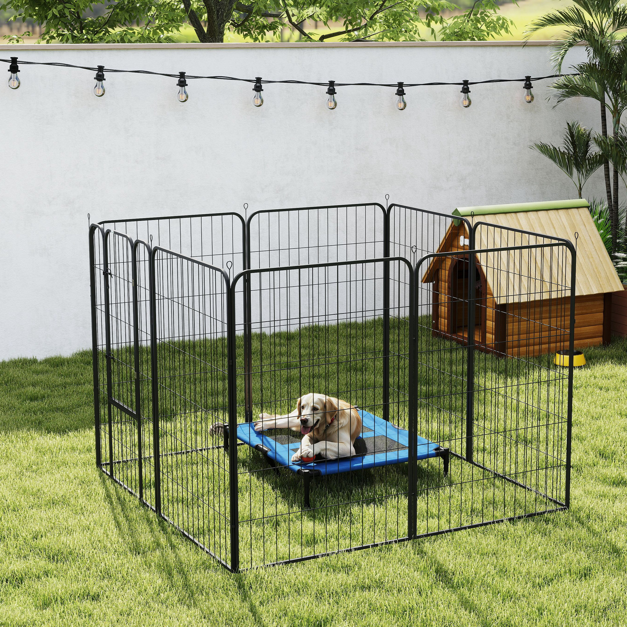 PawHut 8 Panel Pet Playpen Play Yard Fence Home DIY Heavy-Duty Metal Foldable Indoor Outdoor 47"H Aosom Canada
