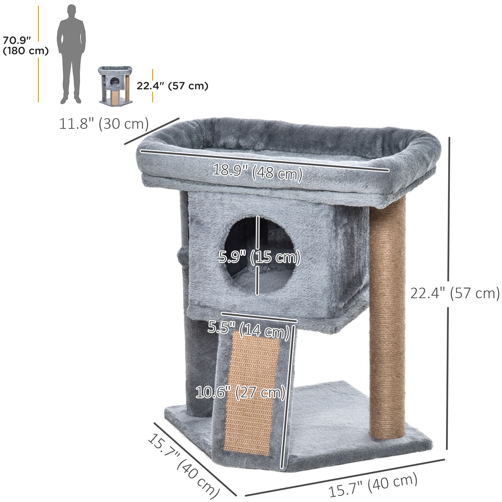PawHut Cat Tree, Small Cat Tower with Perch, Scratching Post, Cat 