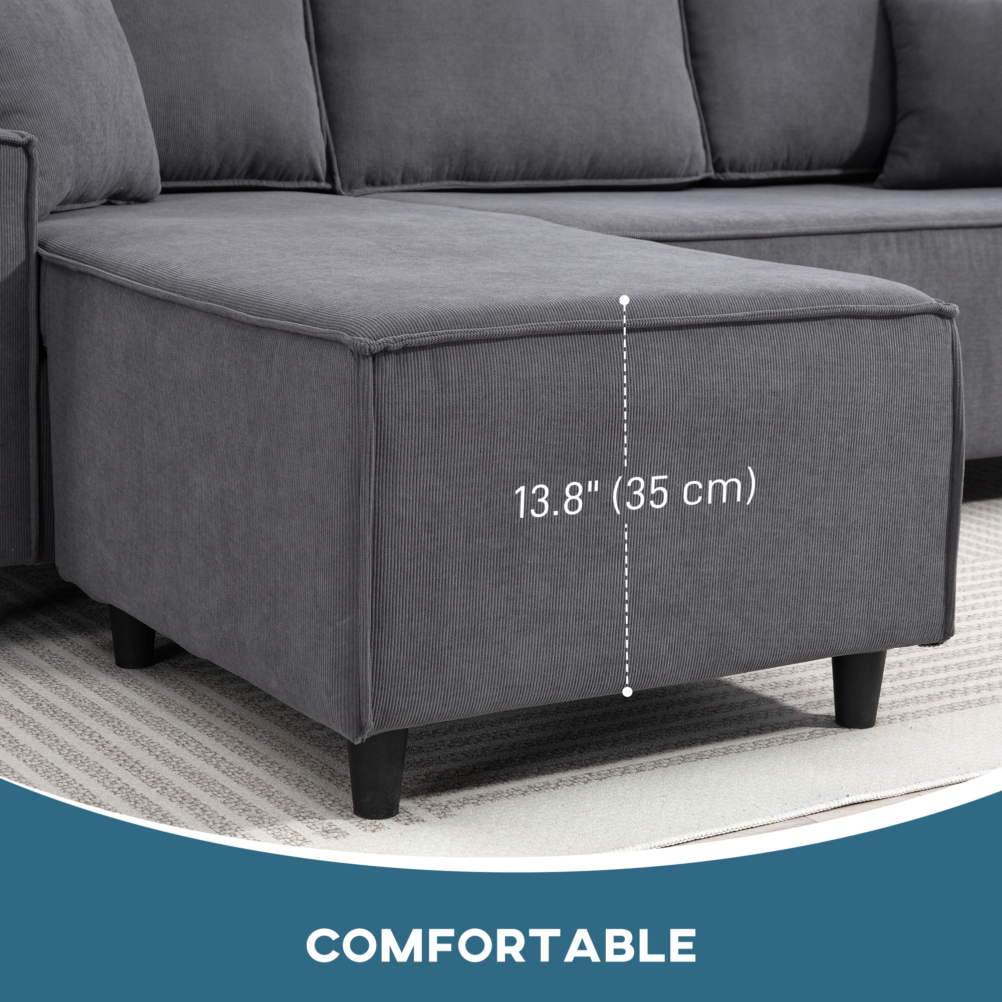 そあ HOMCOM L Shape Sofa, Modern Sectional Couch with Reversible