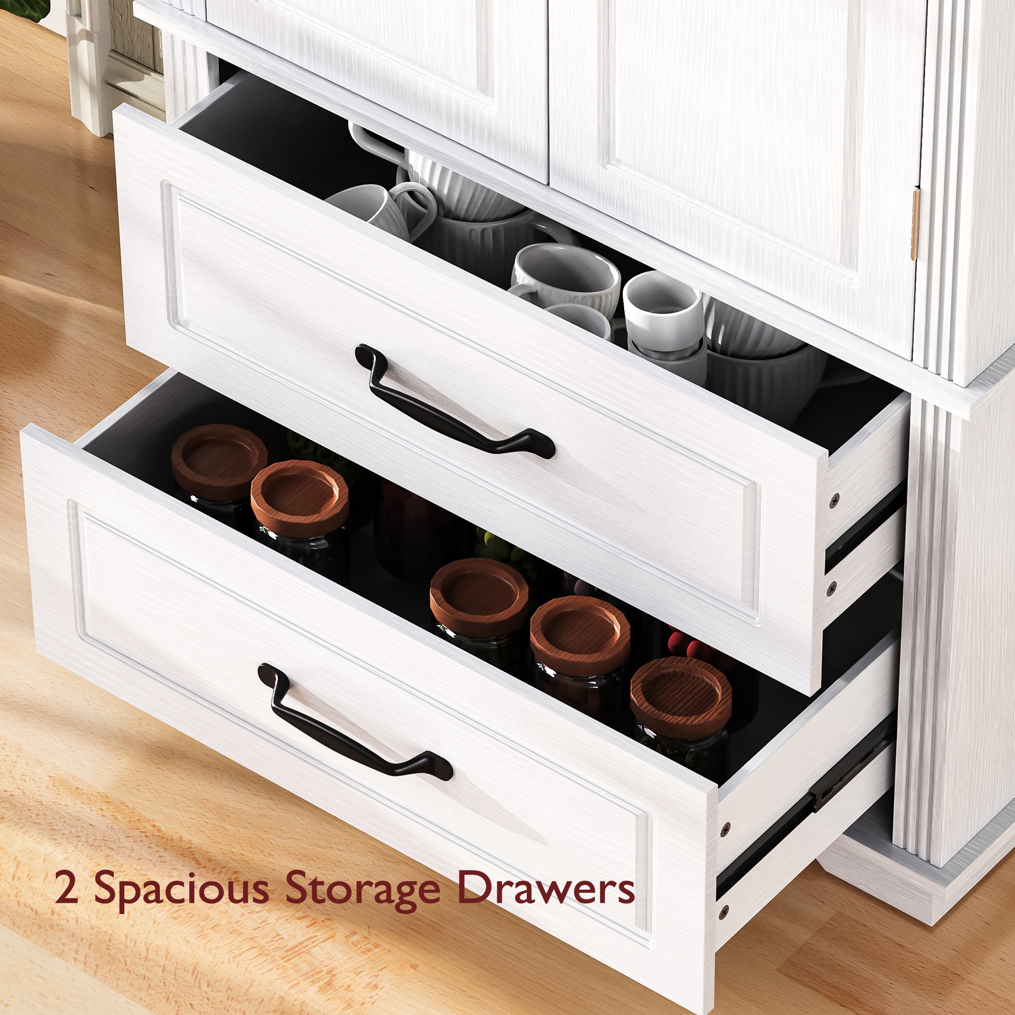 家具 Cupboards Pantry Cabinet with 2 Large Drawers, White | Aosom Canada