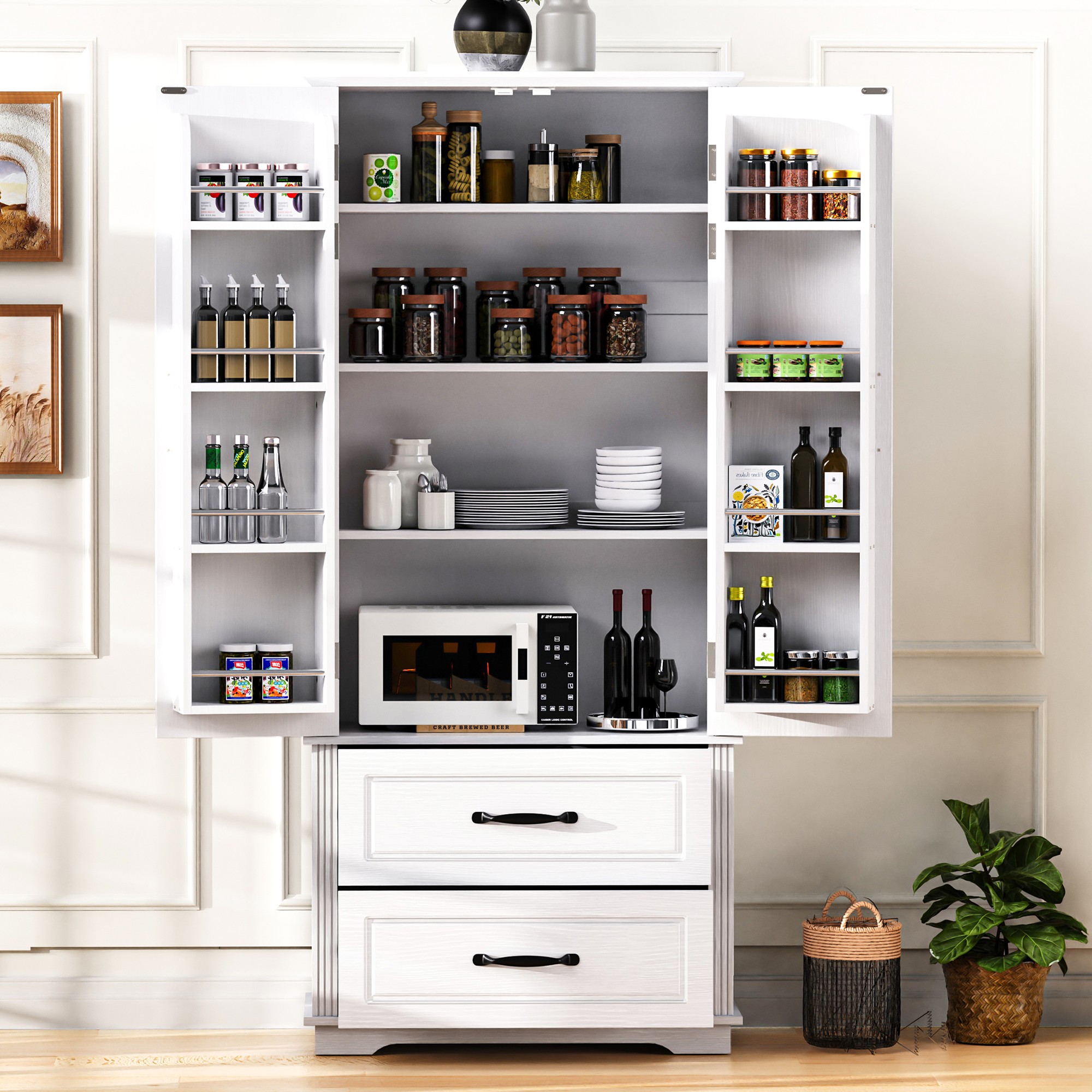 Pantry Cabinet with 2 Large Drawers, White | Aosom Canada