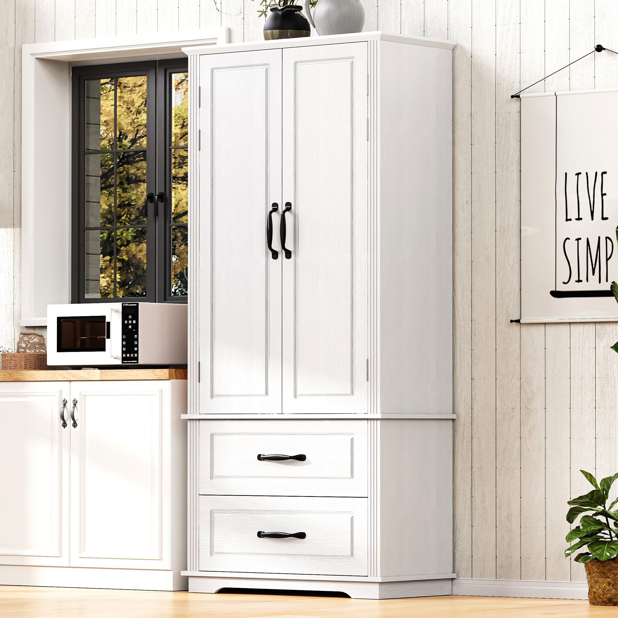 Pantry Cabinet with 2 Large Drawers, White | Aosom Canada