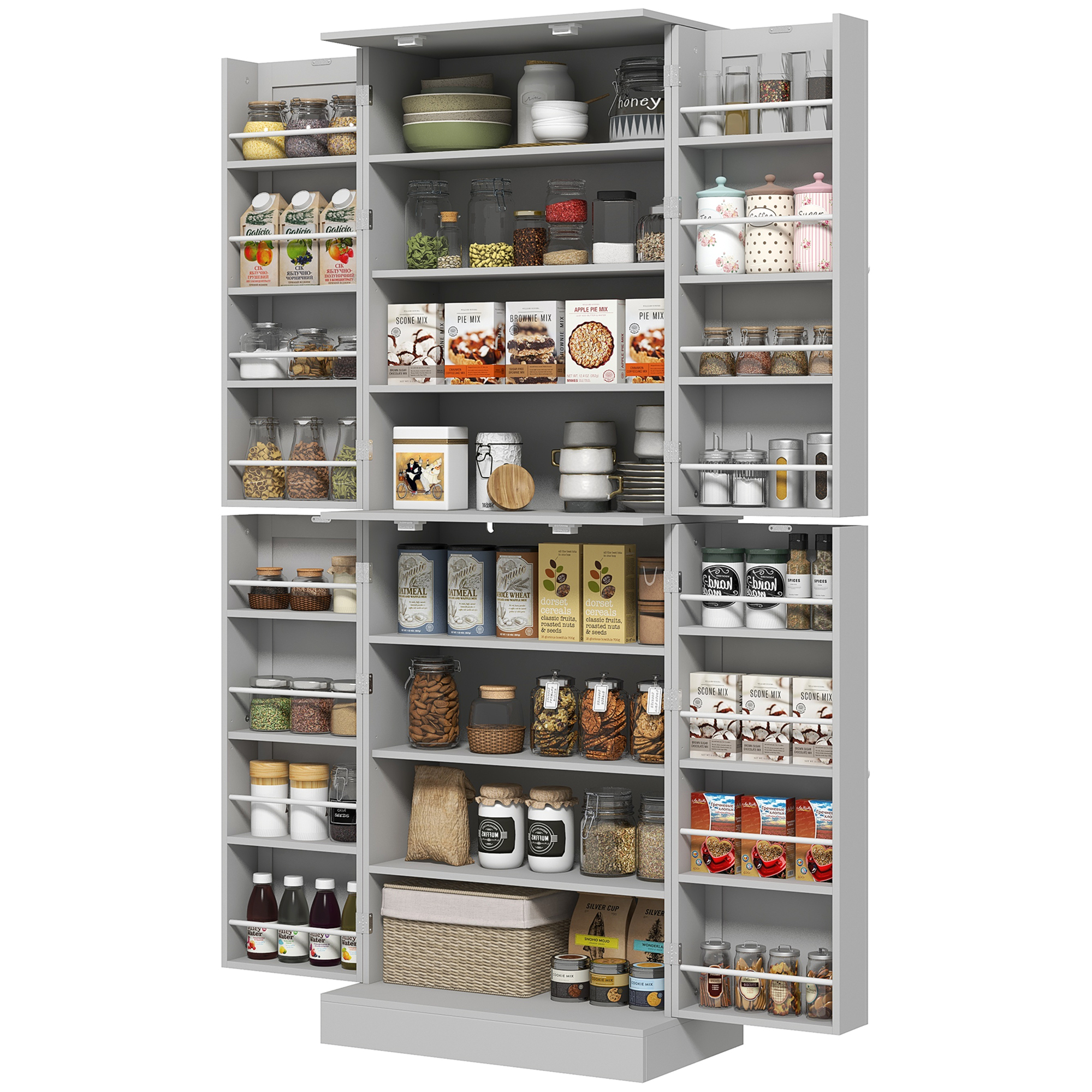 Cooking Pantry Organizer Unit with 4 Doors and 16 Entry Shelves for Meal Room, 65" Cooking Organizer Unit, Grey 1