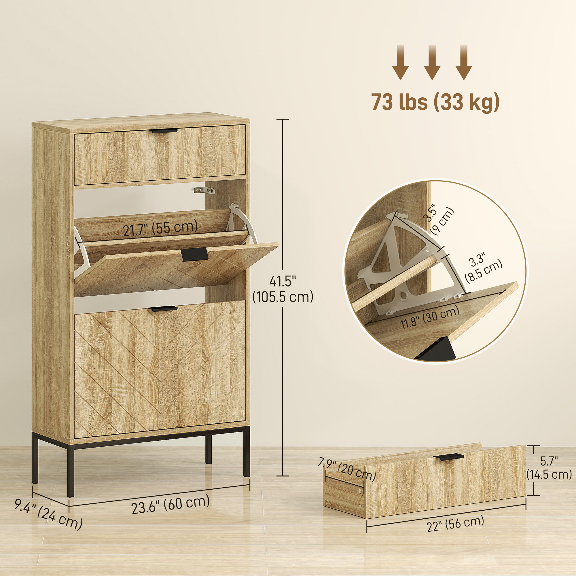 HOMCOM Narrow Shoe Storage Cabinet with Flip Drawers, Shoe