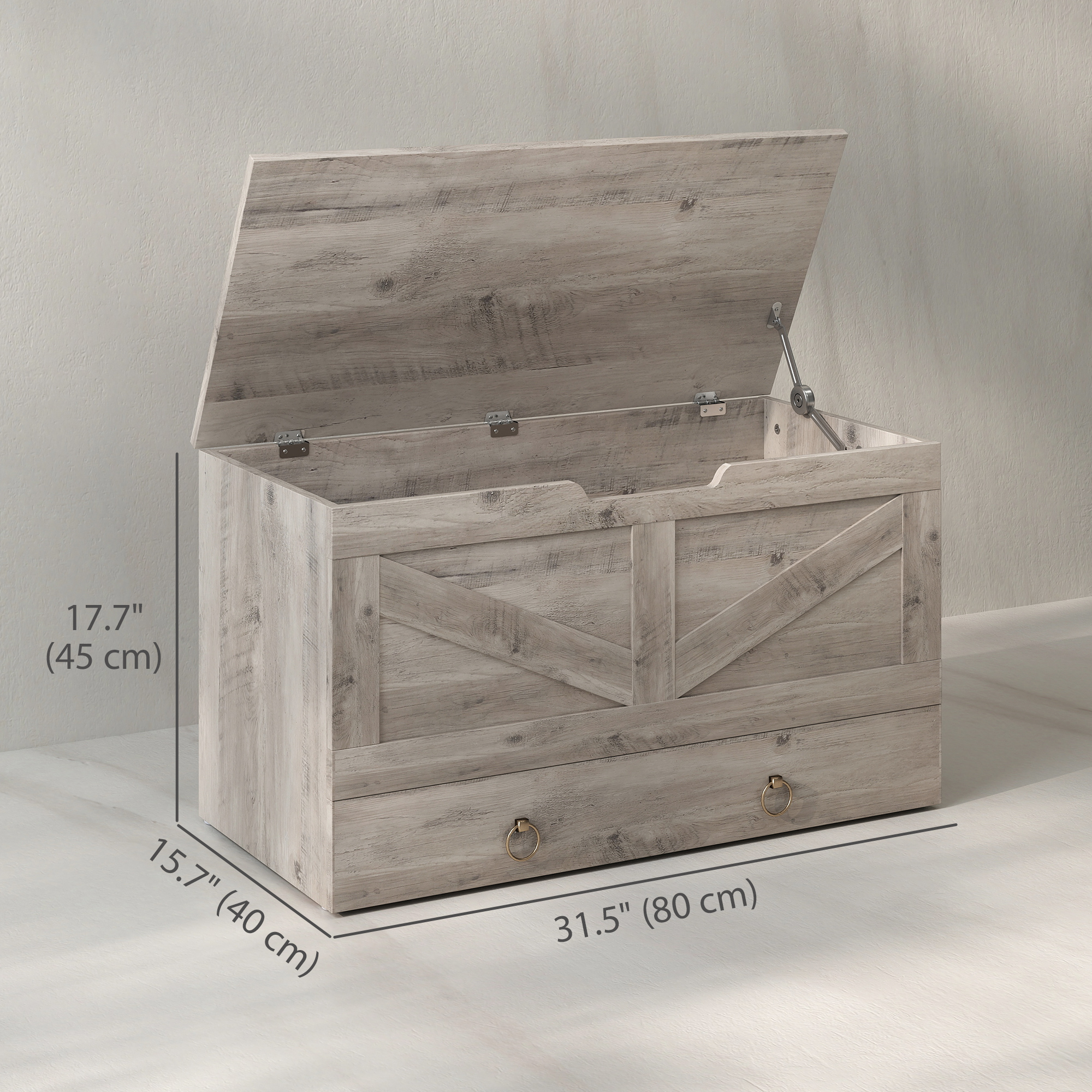 HOMCOM 31.5 Inches Storage Chest, Storage Trunk with 2 Safety Hinges ...