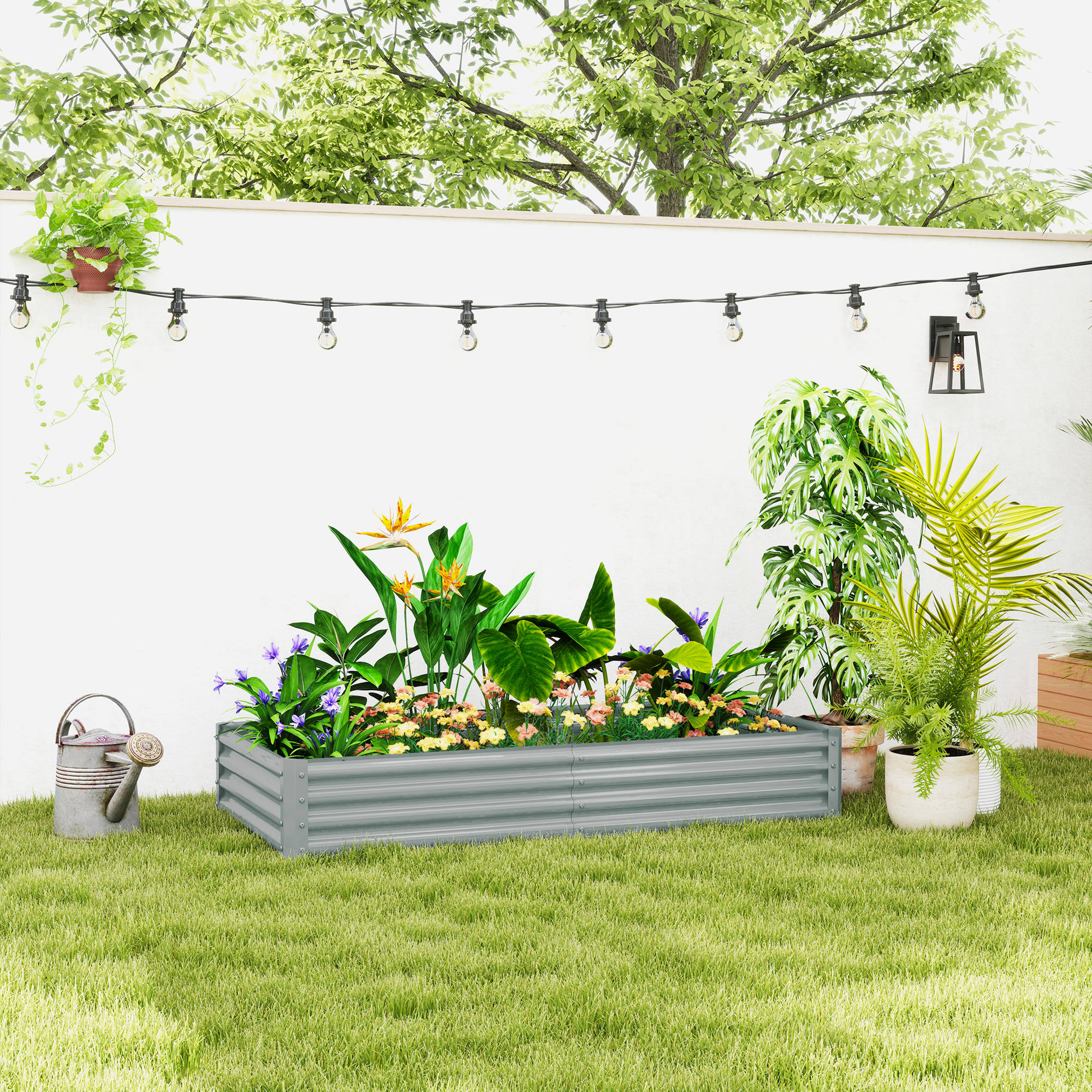 Outsunny 6 x 3 x 1ft Galvanized Raised Garden Bed, Reinforced Outdoor Planter Box with Open Bottom, Silver Aosom Canada